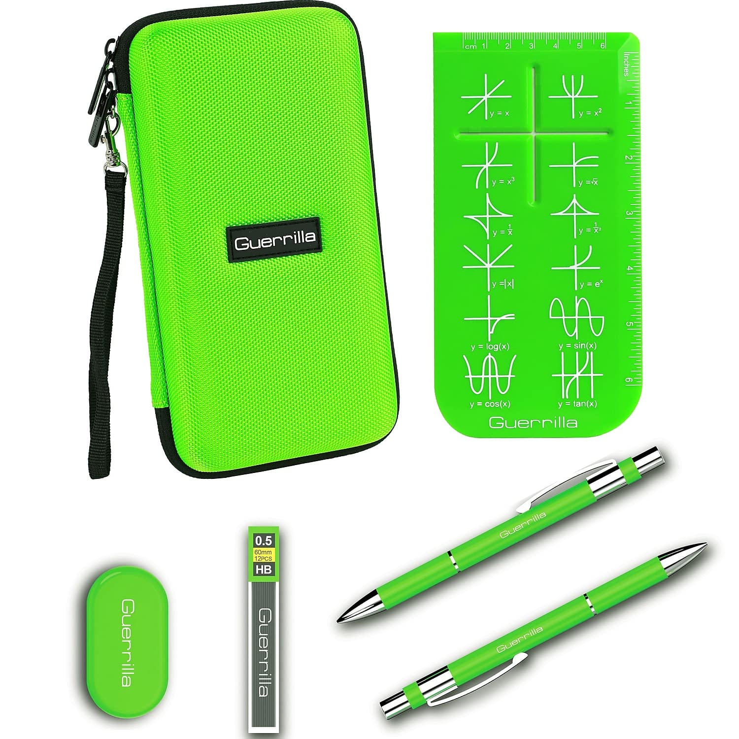 Guerrilla Hard Travel Case For Ti 83 Plus, Ti 84 Plus, Ti 84 Plus Color Edition, Ti 89 Titanium, Ti Nspire Cx&Cx Cas,Hp50G Graphing Calculators + Guerrilla'S Essential Calculator Accessory Kit, Green