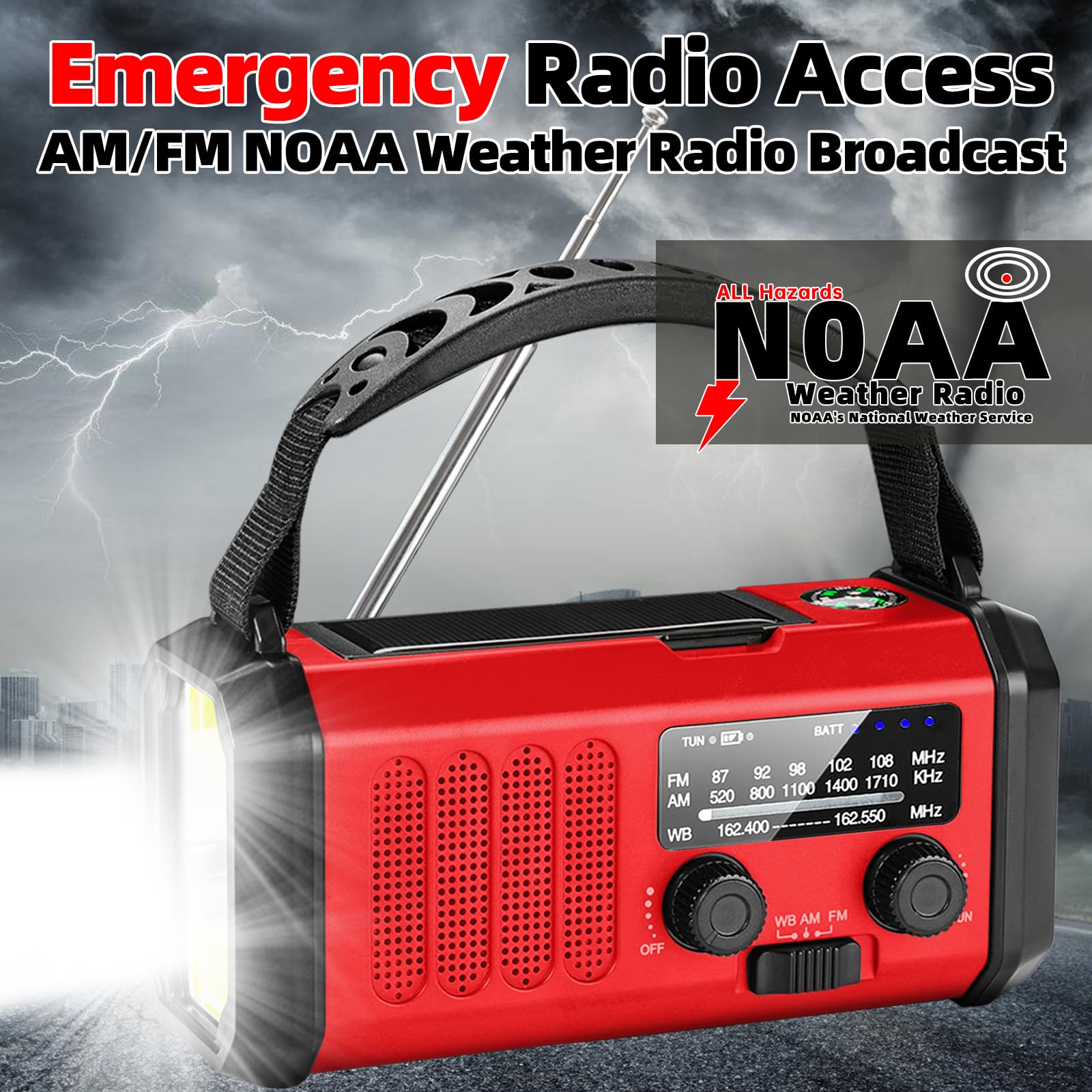 Emergency Weather Radio, 10000Mah /37000Mwh Crank Radio, Portable Noaa/Am/Fm Weather Radio, Reading Light, Solar Radio, Sos Emer