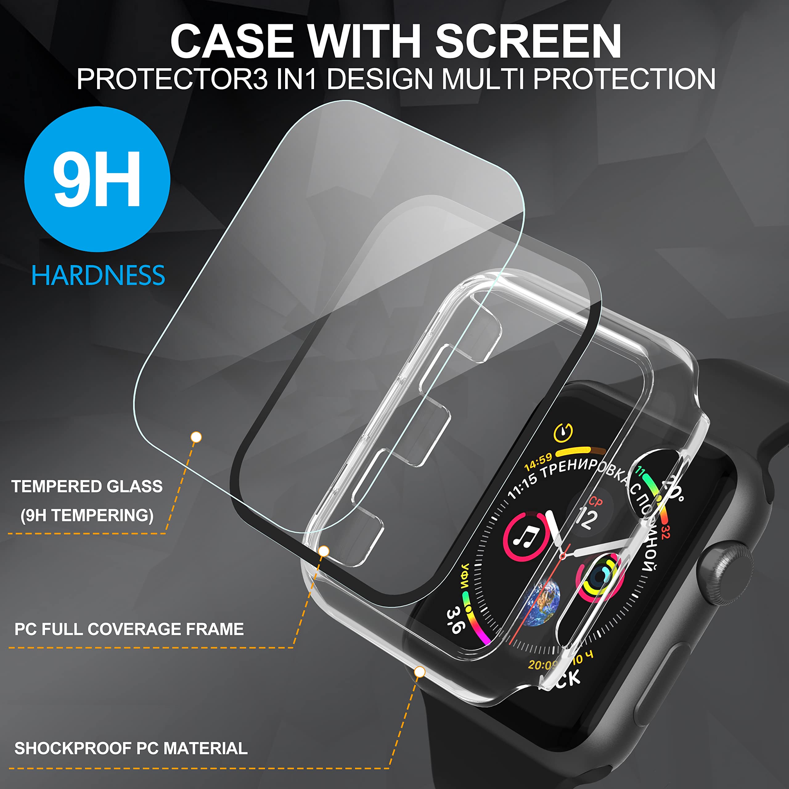 Diruite 2 Pack For Apple Watch Series 8/7/6/5/4/3/2/1 42Mm Screen Protector Case,All Around Tempered Glass Screen Protector Case