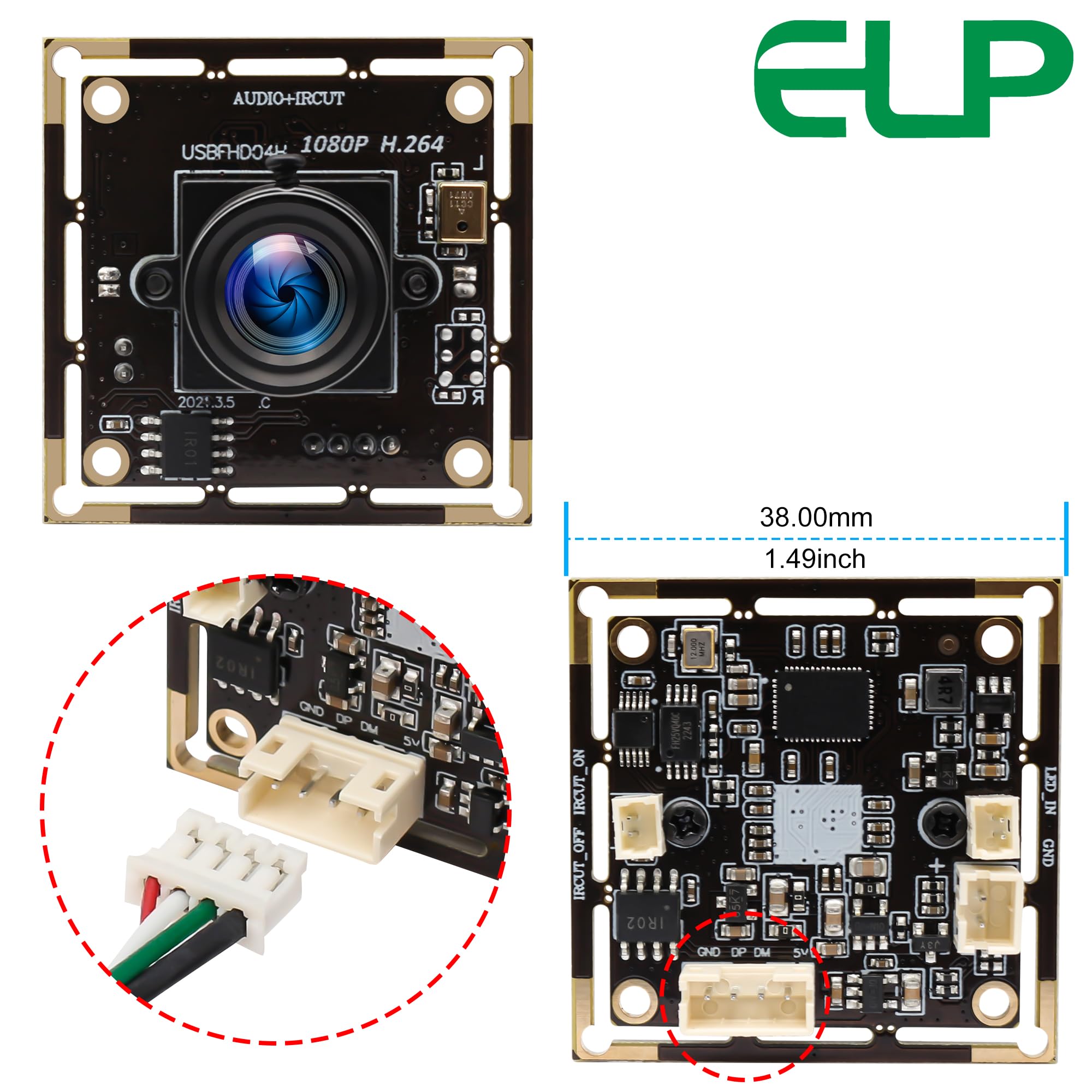 Elp 3.6Mm Lens Raspberry Pi 1080P H.264 Microphone Pc Web Usb Security Camera For Computer Mini Uvc Usb2.0 Video Audio Webcam Board 2Mp Cmos Ar0330 Lightburn Laser Camera For Laptop