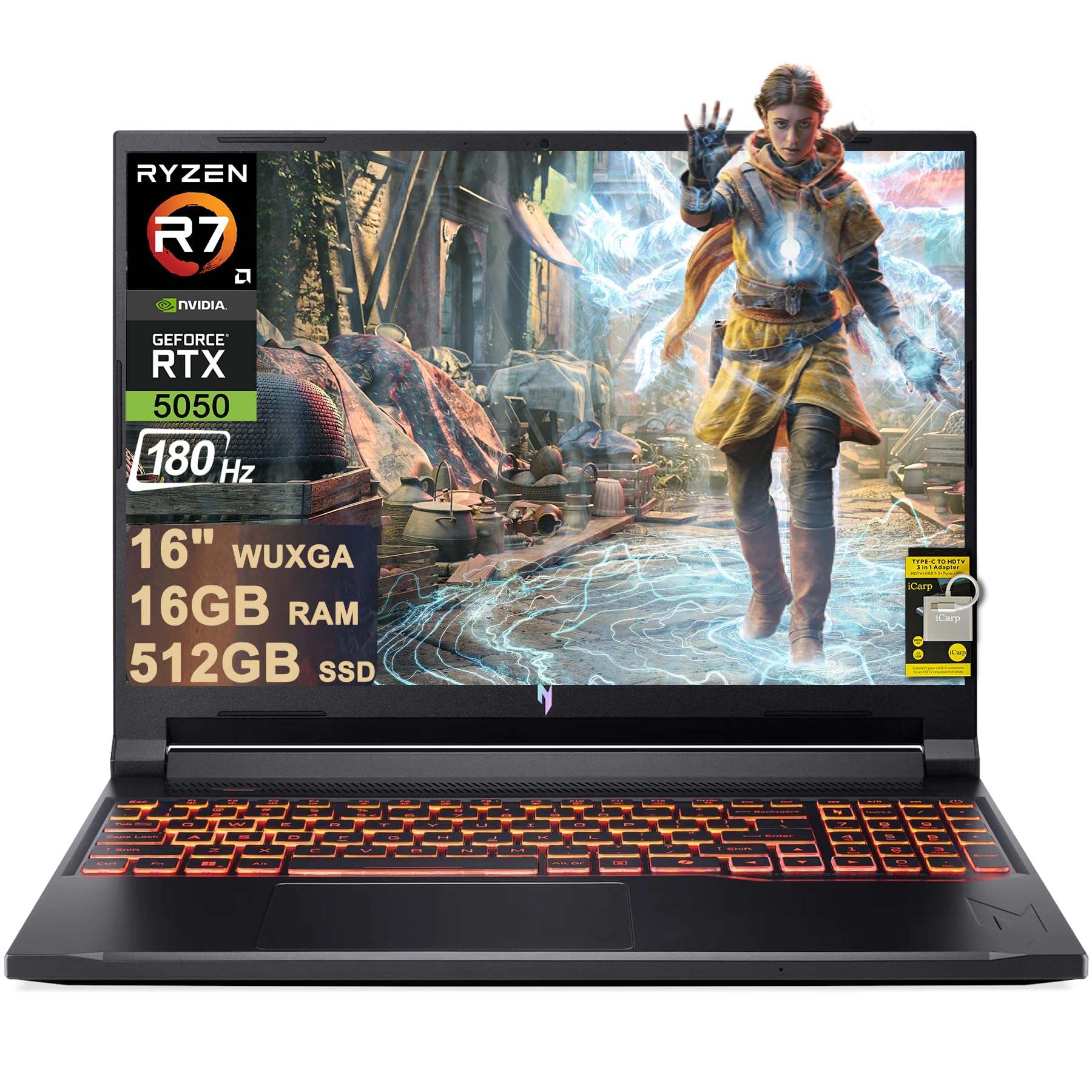 acer Nitro V 16 AI Gaming Laptop 16 WUXGA IPS 180Hz AMD 8-core Ryzen 7 260 (Beats i7-13700H) 16GB DDR5 512GB SSD GeForce RTX 505