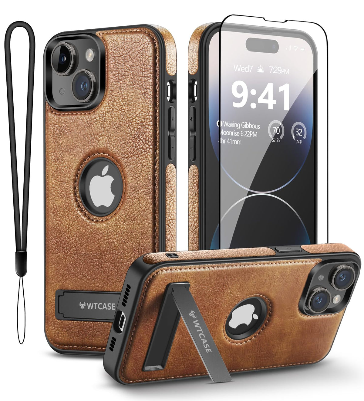 Wtcase Magnetic For Iphone 13/14 Leather Case,Built In Invisible Stand [Compatible With Magsafe] Protective Slim Kickstand Compa