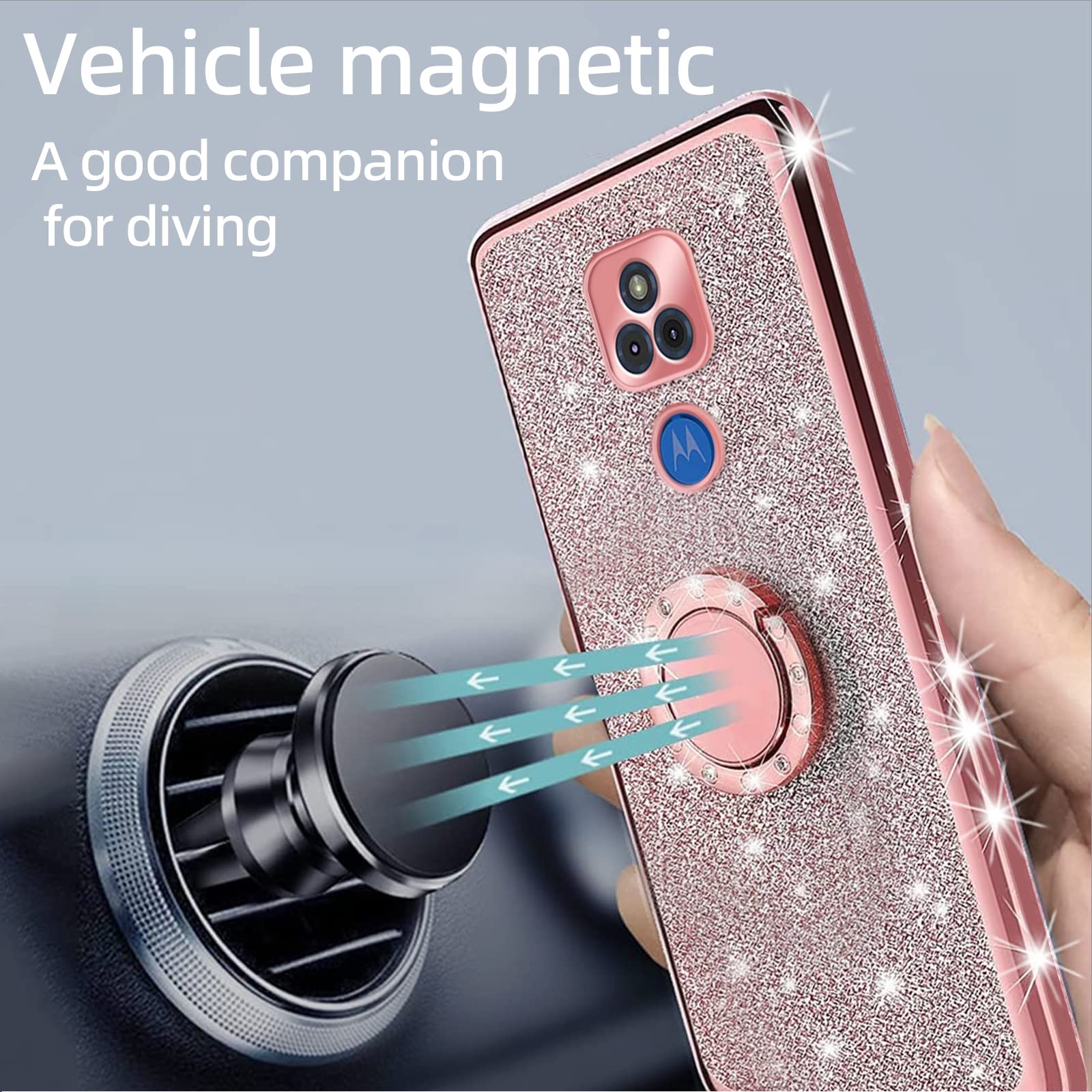 Kudini For Moto G Play 2021 Case For Women Glitter Crystal Soft Clear Tpu Luxury Bling Cute Protective Cover With Kickstand Stra