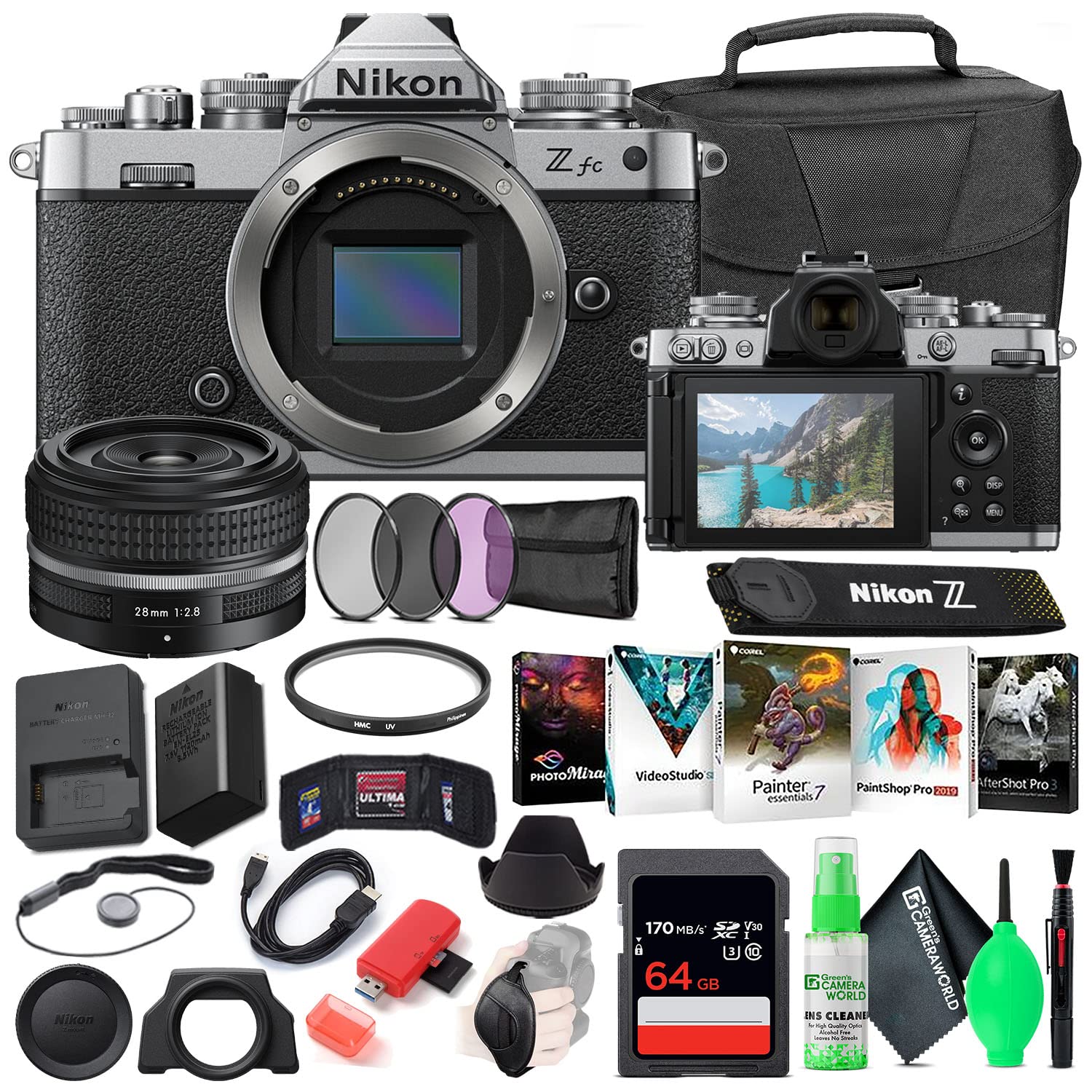 Nikon Z fc Mirrorless Digital Camera with 28mm Lens (Black, 1673) Bundle with 64GB Extreme PRO SD Card + Camera Bag + Editing So