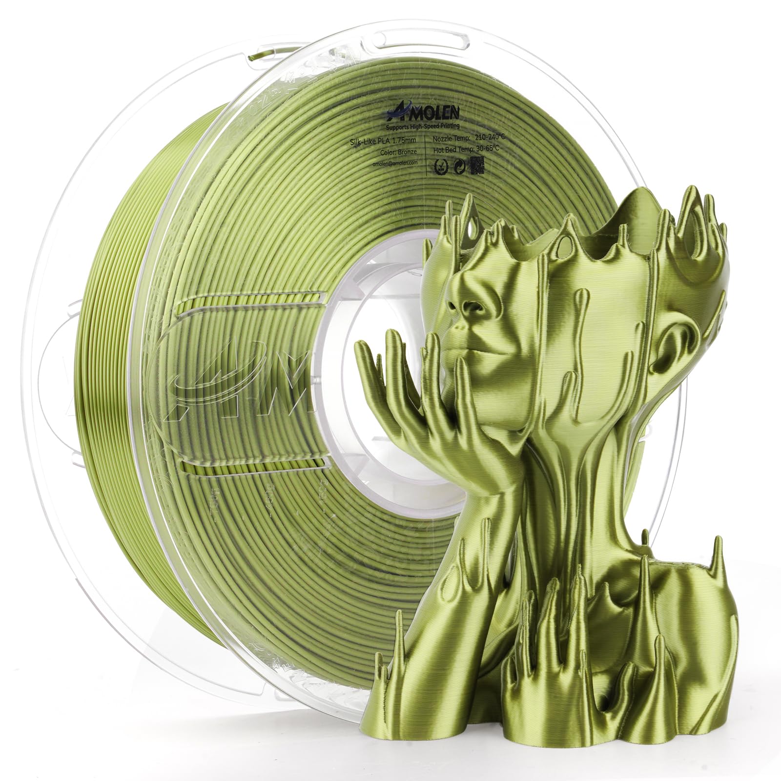 Amolen Silk Pla 3D Printer Filament, Shiny Silk Bronze Green Pla Filament 1.75Mm, High Speed 3D Printing Pla Filament For Most F