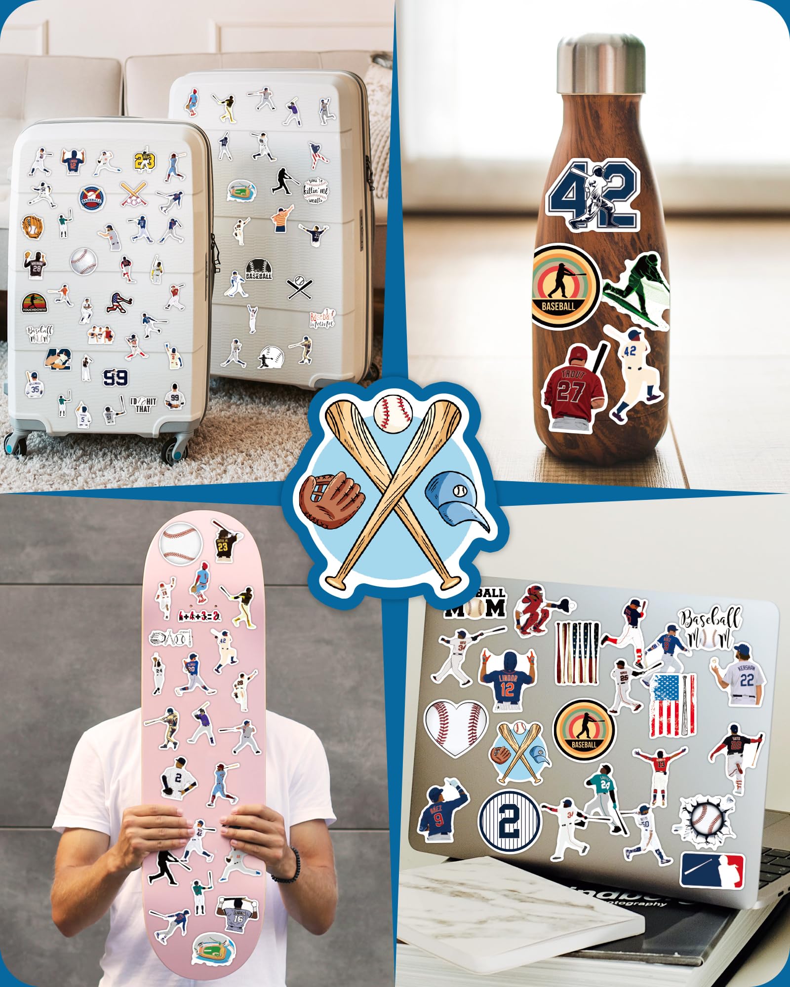 Pcnearty 100 Pcs Baseball Stickers For Kids, Water Bottle Stickers, Cute Vinyl Waterproof Hydroflask Phone Skateboard Laptop Sti