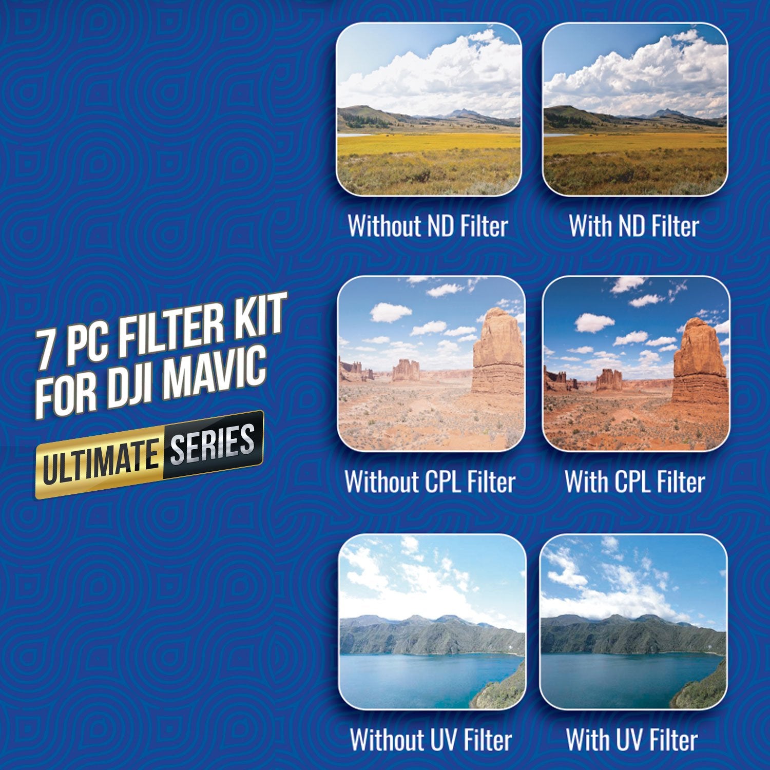 Ultimaxx 7 Piece Drone Camera Filter Bundle Kit For Dji Phantom 4 Pro, Phantom 4 Pro+ And Phantom 4 Advance Quadcopter W/Filters, Lens Hood, Gimbal Stabilizer, Carry Case