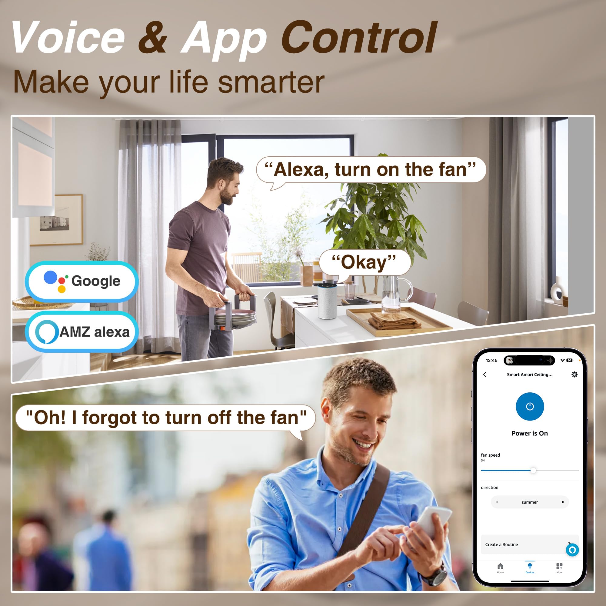 60 Inch Smart Ceiling Fan With Lights Remote,Control Via Alexa Google Voice App Wifi,Quiet Dc Motor,Dimmable,Outdoor Indoor Mode