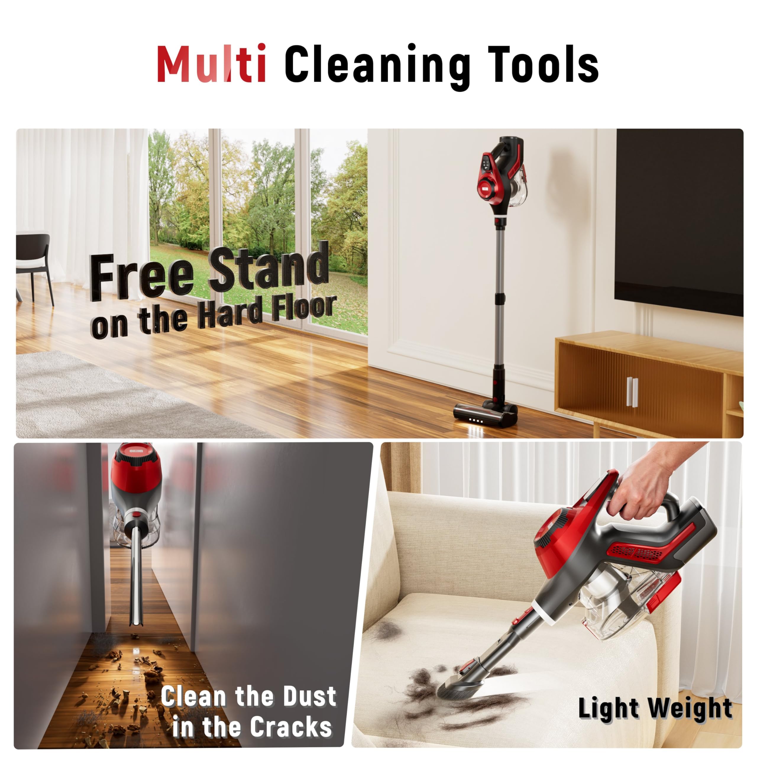 Cordless Vacuum Cleaner, 30Kpa Home Stick Vacuum, Smart Display & 1.5L Dust Cup, 55Mins Max Runtime, Rechargeable Lightweight Ha