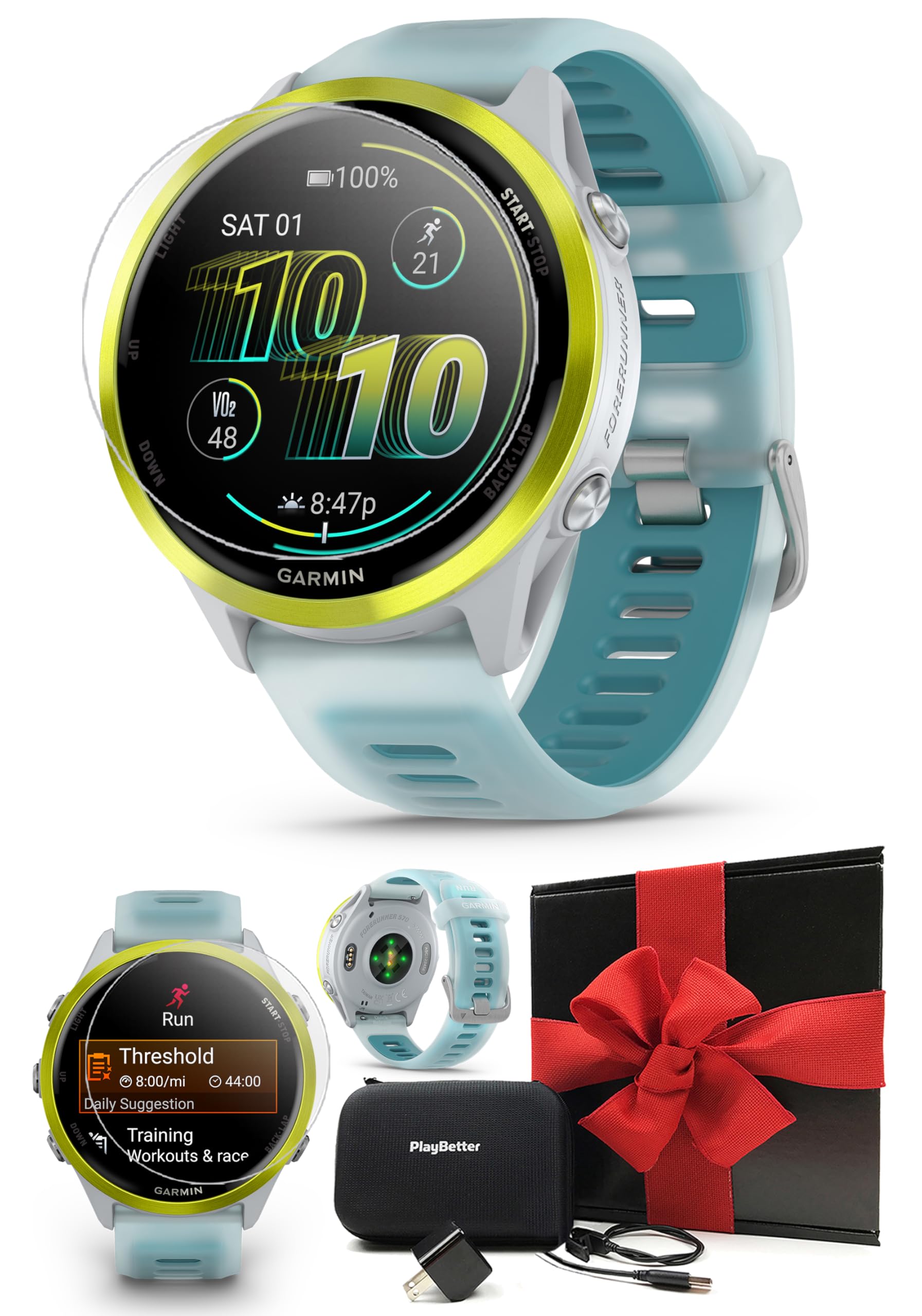 Garmin Forerunner 570 (47 mm, Amp Yellow/Translucent Whitestone/Turquoise) Running GPS Smartwatch - AMOLED Display, Training - G