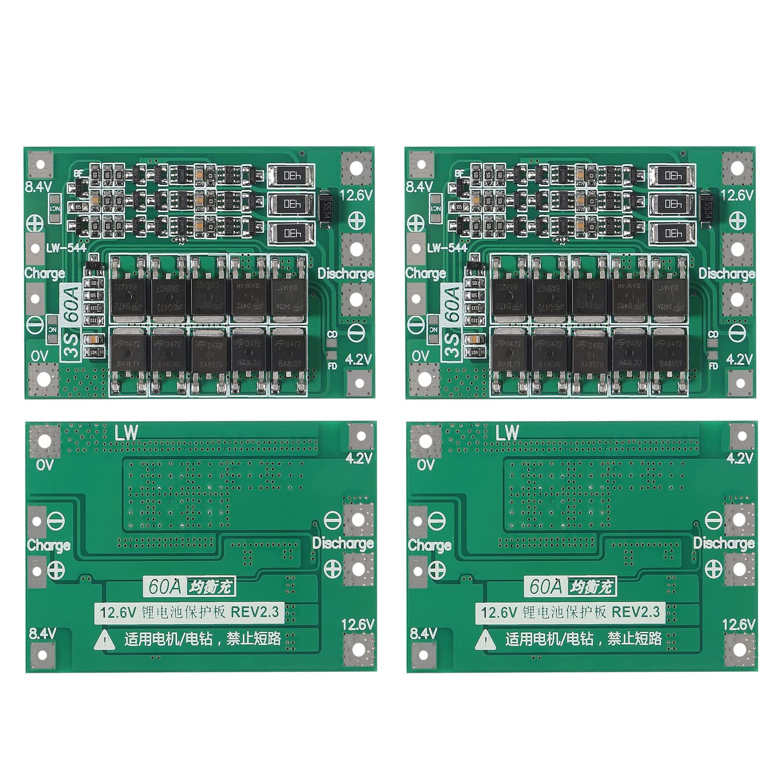 Qccan 4Pcs 3S 60A 12.6V 18650 Charger Pcb Bms Protection Board Li Ion Lithium Battery Charger Protection Board Balance Charging