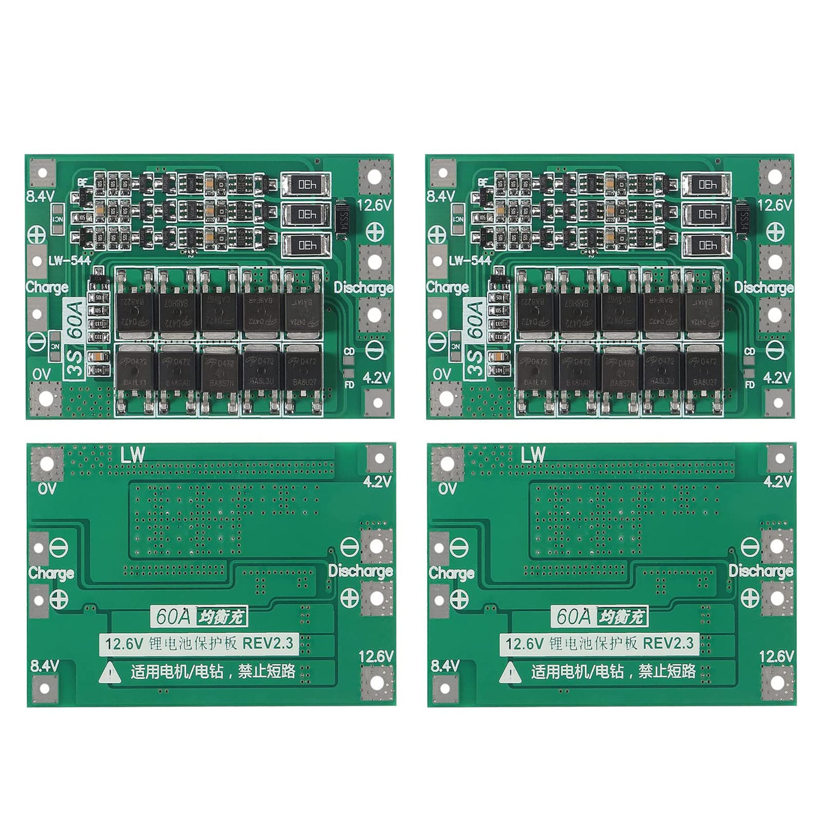 Qccan 4Pcs 3S 60A 12.6V 18650 Charger Pcb Bms Protection Board Li Ion Lithium Battery Charger Protection Board Balance Charging