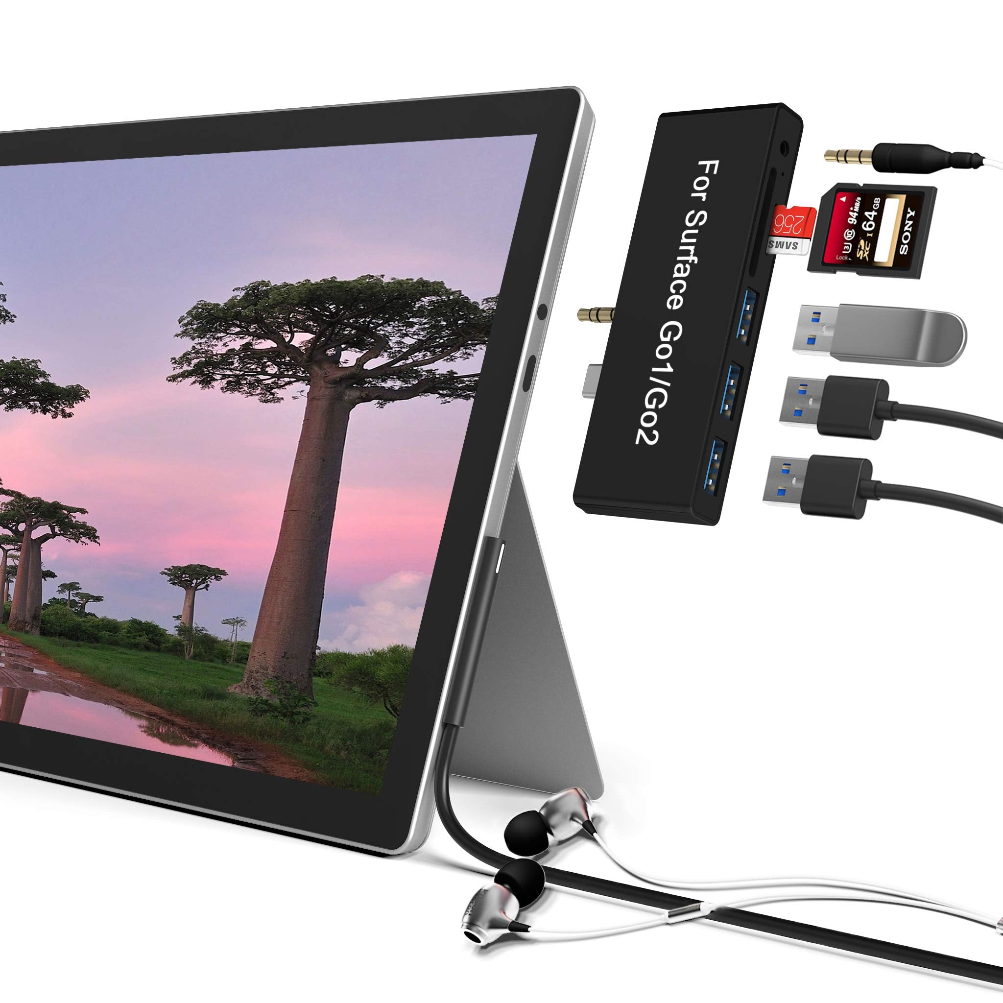 Surface Gosurface Go2Surface Go3 Hub, 6 In 2 Usb C Surface Gogo 2Go3 Docking Station With Usb 302 Usb20 Ports, 35Mm Earphones Ja