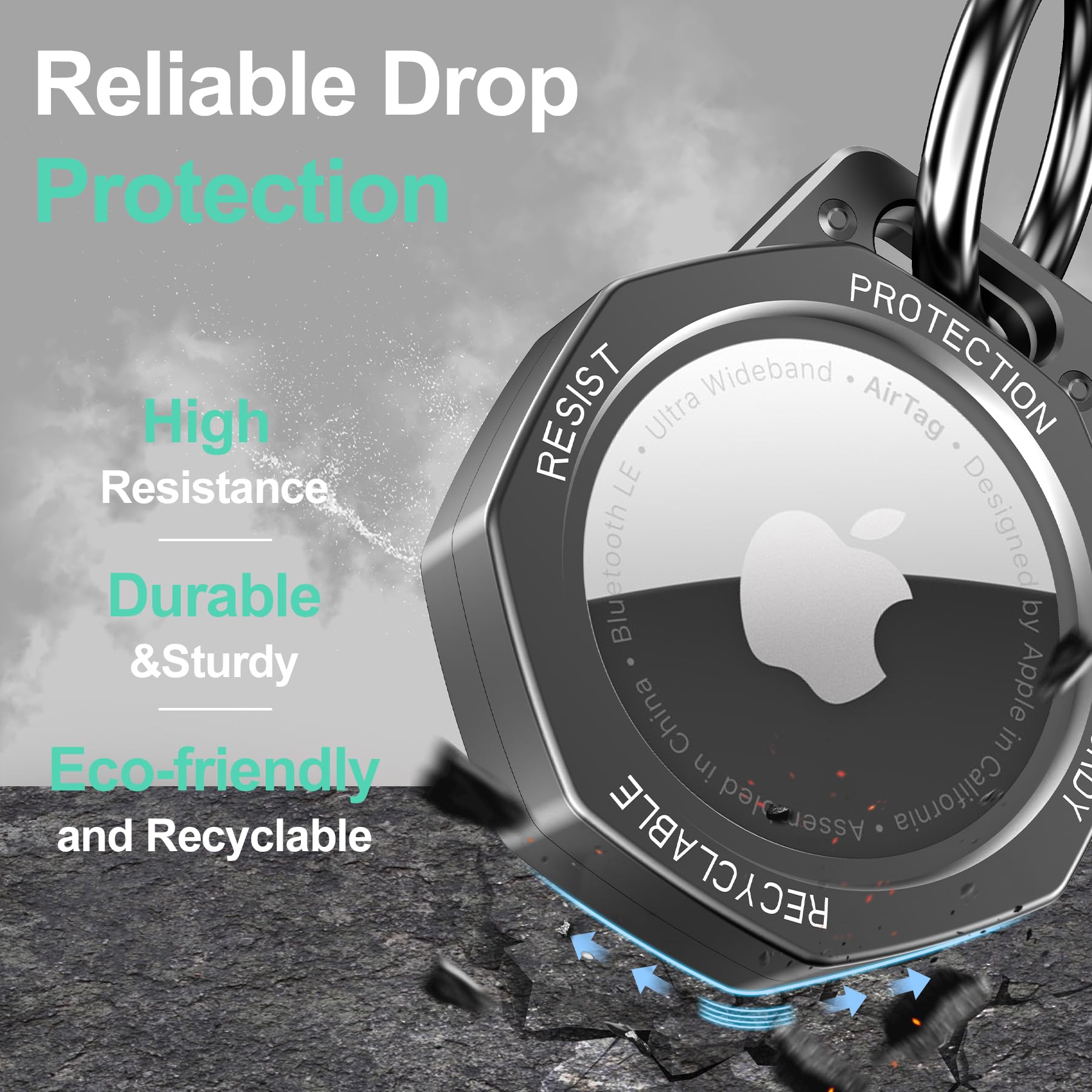 Tieuwant Airtag Holder Case  Aluminum Alloy Keychain For Apple Airtag Tracker (Gunmetal Grey)
