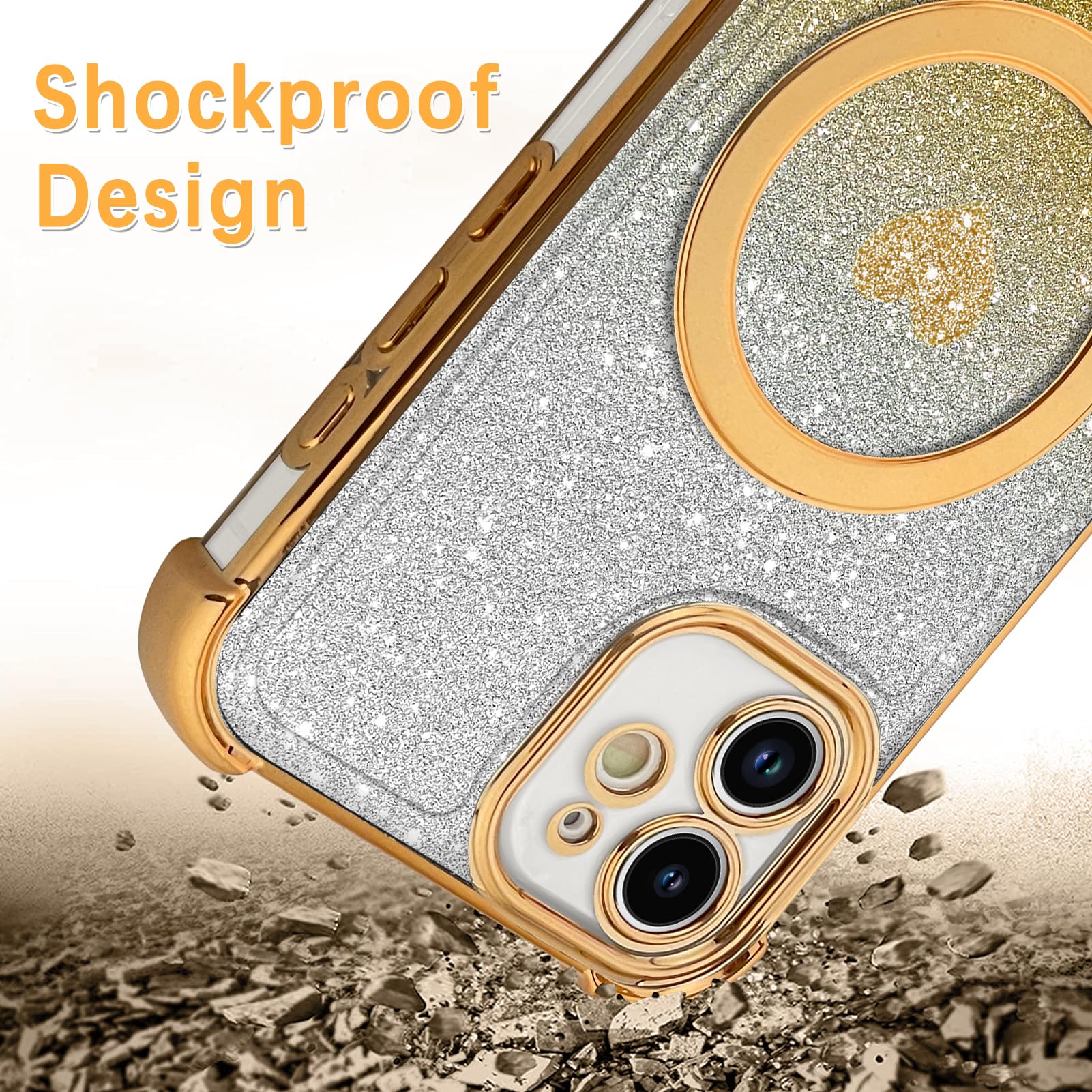 Tharlet Magnetic For Iphone 11 Case [Compatible With Magsafe] Glitter Cute Love Luxury Plating Plating Bling Clear Phone Case Wi