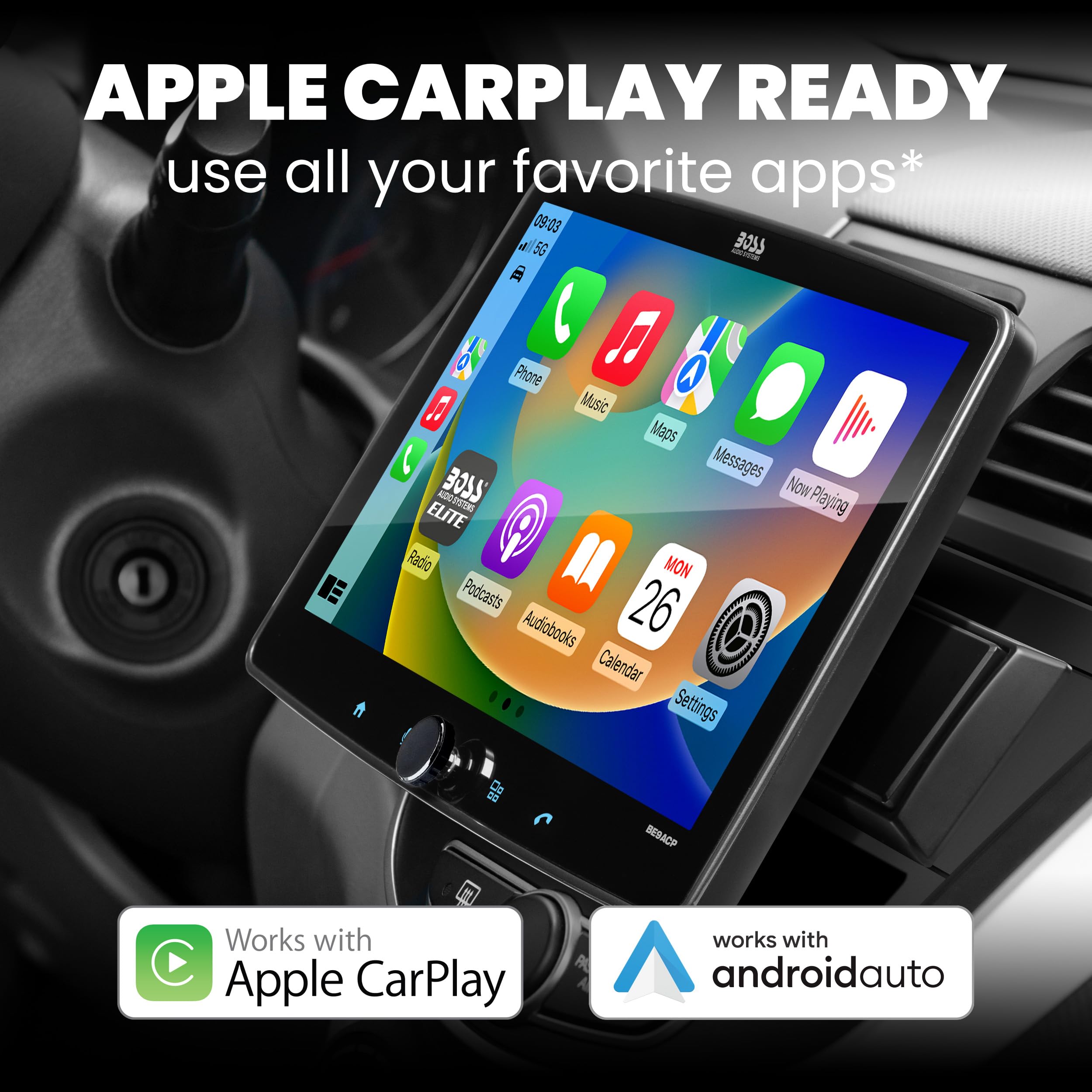 Boss Audio Systems Elite Be9Acp C Car Stereo   Apple Carplay, Android Auto, 9 Inch Single Din, Touchscreen, Bluetooth Audio Call