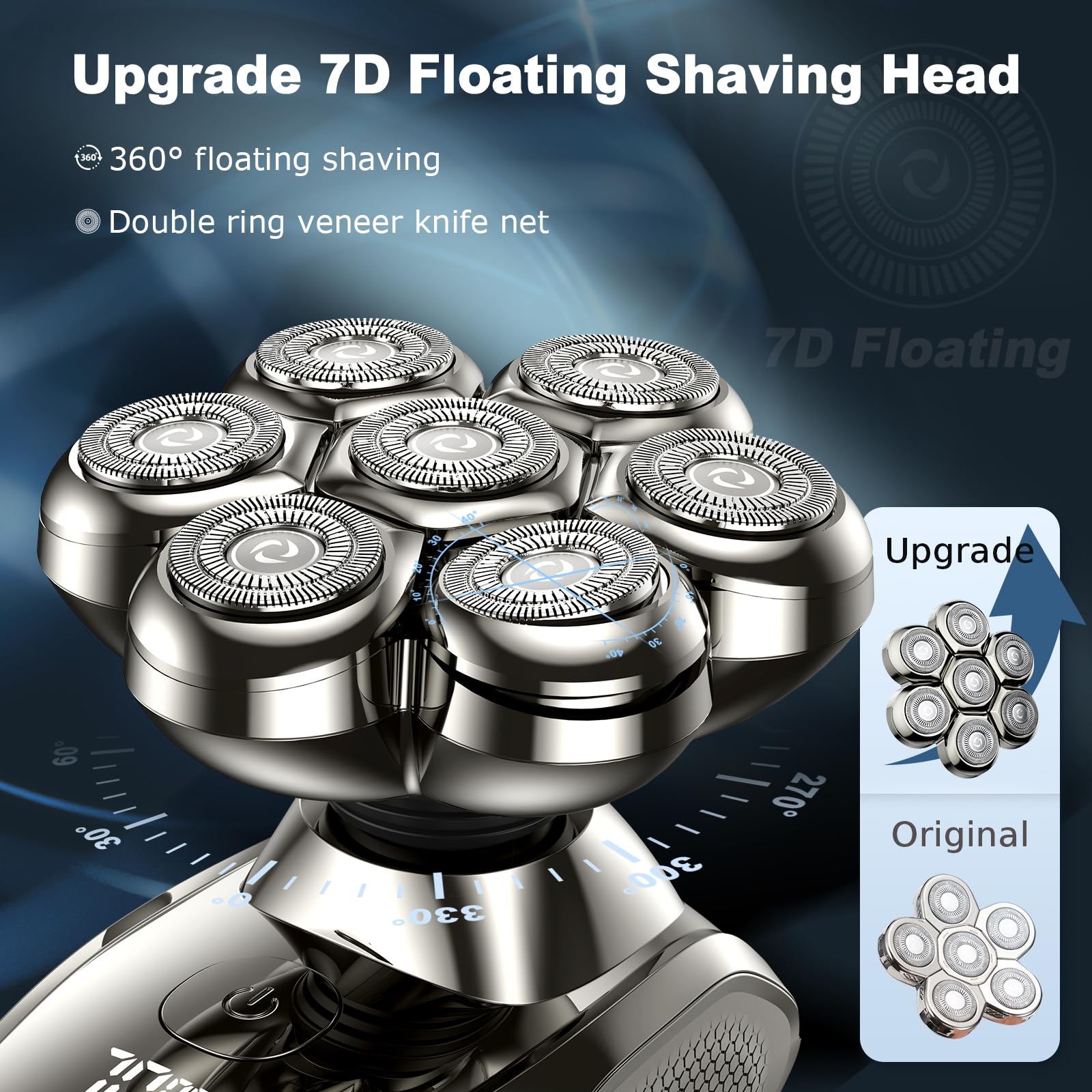 Vylto 7D Head Shavers For Bald Men, Upgrade 5 In 1 Waterproof Electric Razor Men'S Grooming Kit, Detachable Wet/Dry Anti Pinch H