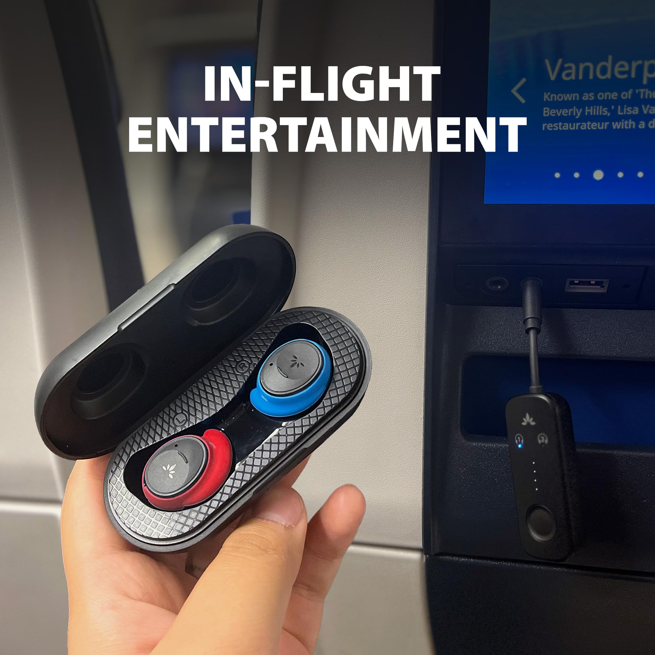 Avantree Sky Ace   Noise Cancelling Bluetooth Earbuds With Wireless Airplane Adapter, Plug N Play, Universal Compatible With Iph