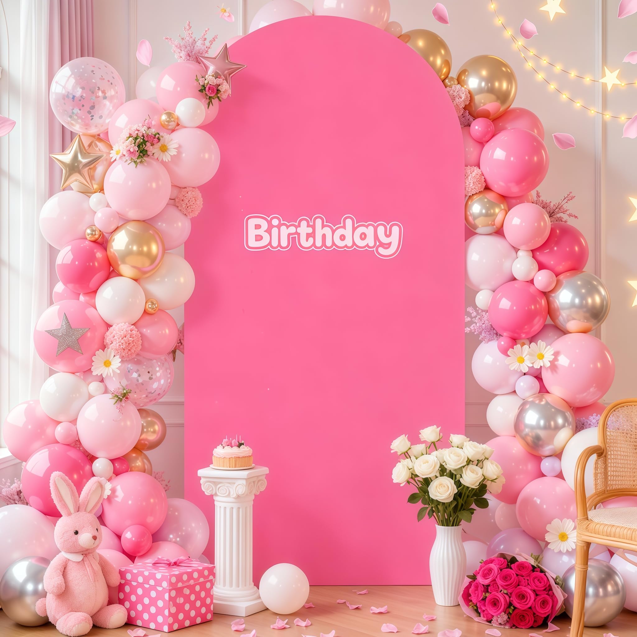 7.2FT Fuchsia Arch Backdrop Cover - Polyester Fitted Wedding Arch Stand Covers Round Top Chiara Arch Backdrop Cover for Birthday