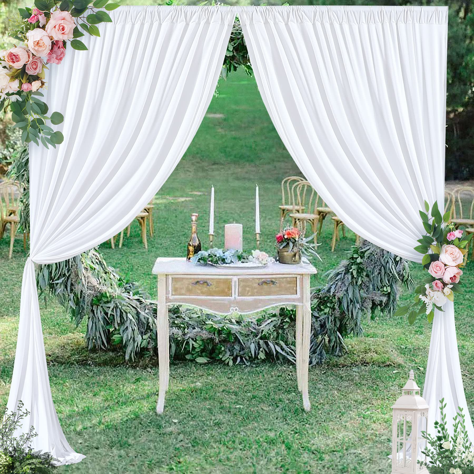 10 X 8Ft White Backdrop Curtains For Wedding 2 Panels Polyster Photo Backdrop Drapes Wrinkle Free Background Curtains Soft Fabri