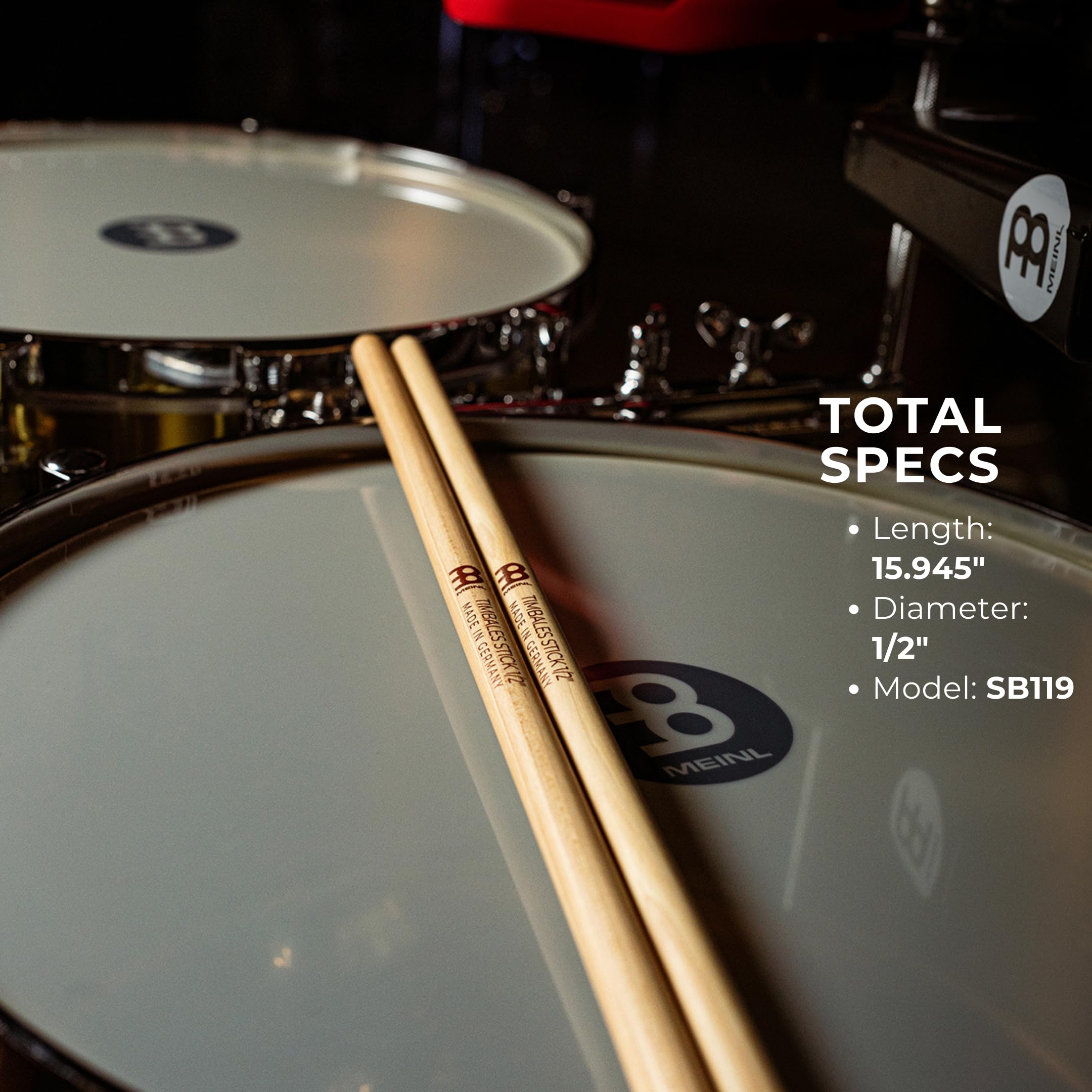 Meinl Stick & Brush Timbale Sticks, Pair, 1/2''   American Hickory Percussion Drumsticks   Made In Germany (Sb119)