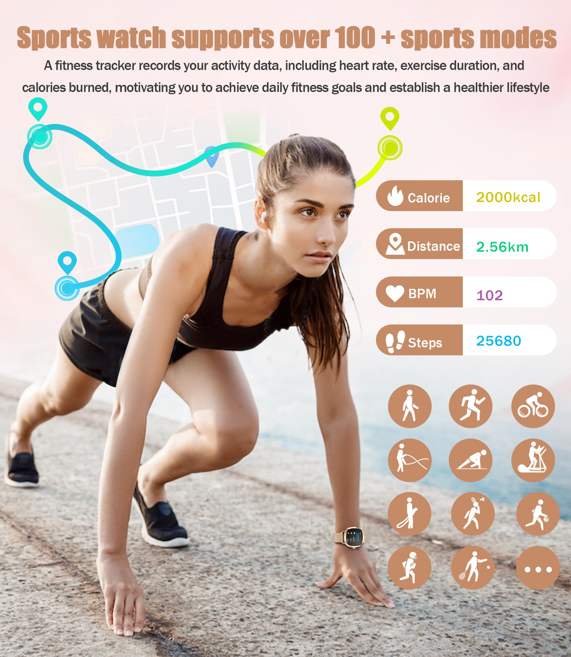 Women'S Smart Bracelet/Smart Watch, 1.72-Inch Display, Ip68 Waterproof Sport Bracelet, One-Touch Bluetooth Calling, Fitness Trac