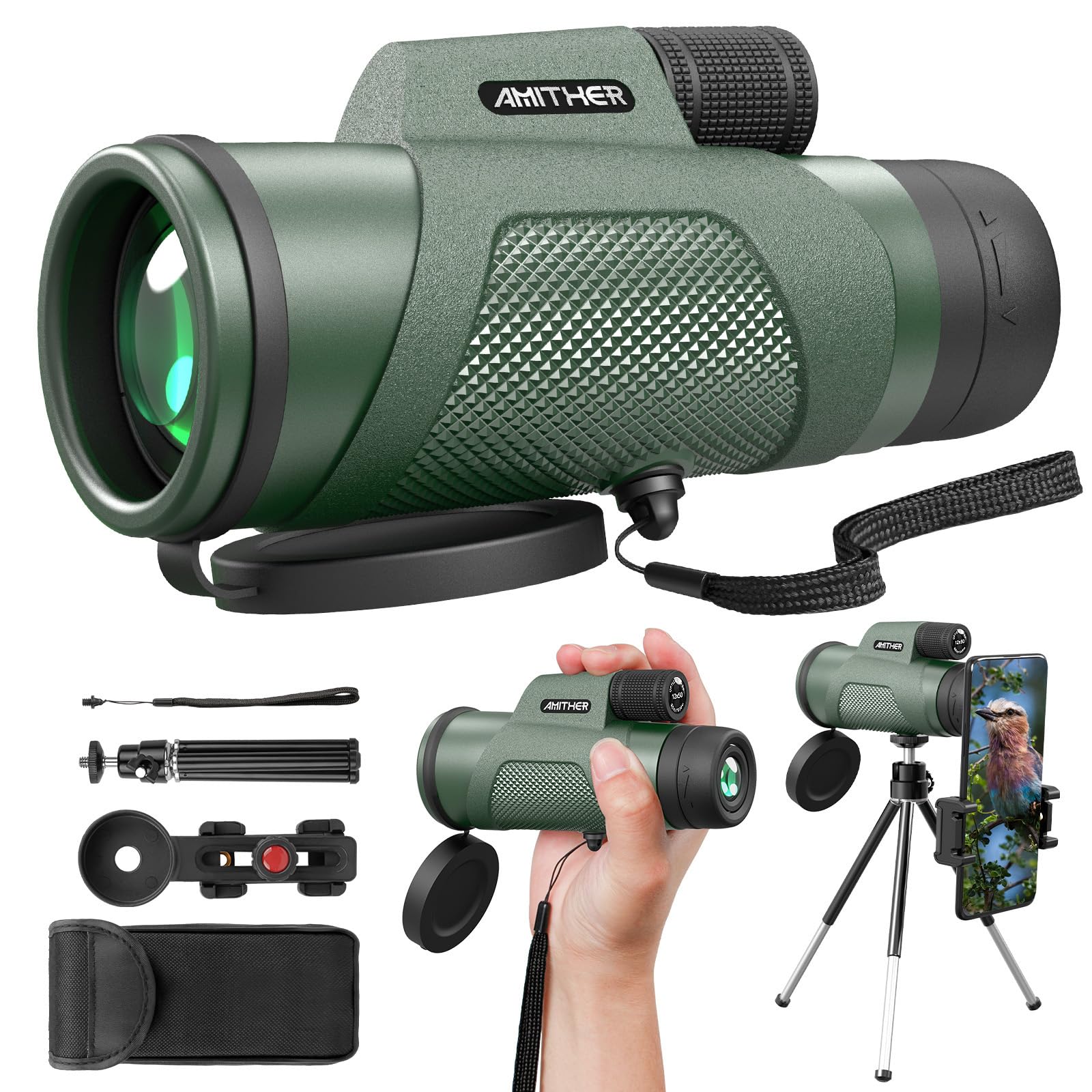 12x50 Monocular Telescope for Smartphone, HD Monoculars for Adults High Powered Compact Scope, Portable Handheld Telescope with 