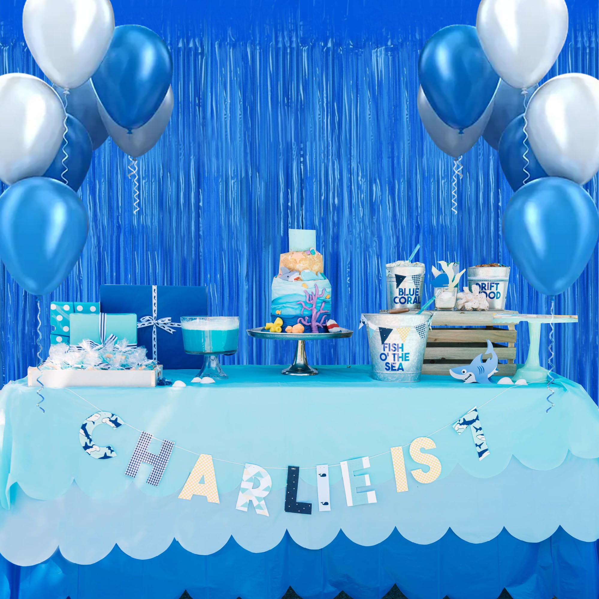 Beishida 2Pcs Dark Blue Door Streamer Fluorescent Blue Backdrop Blue Foil Fringe Curtains Tinsel For Birthday Baby Shower Backdr