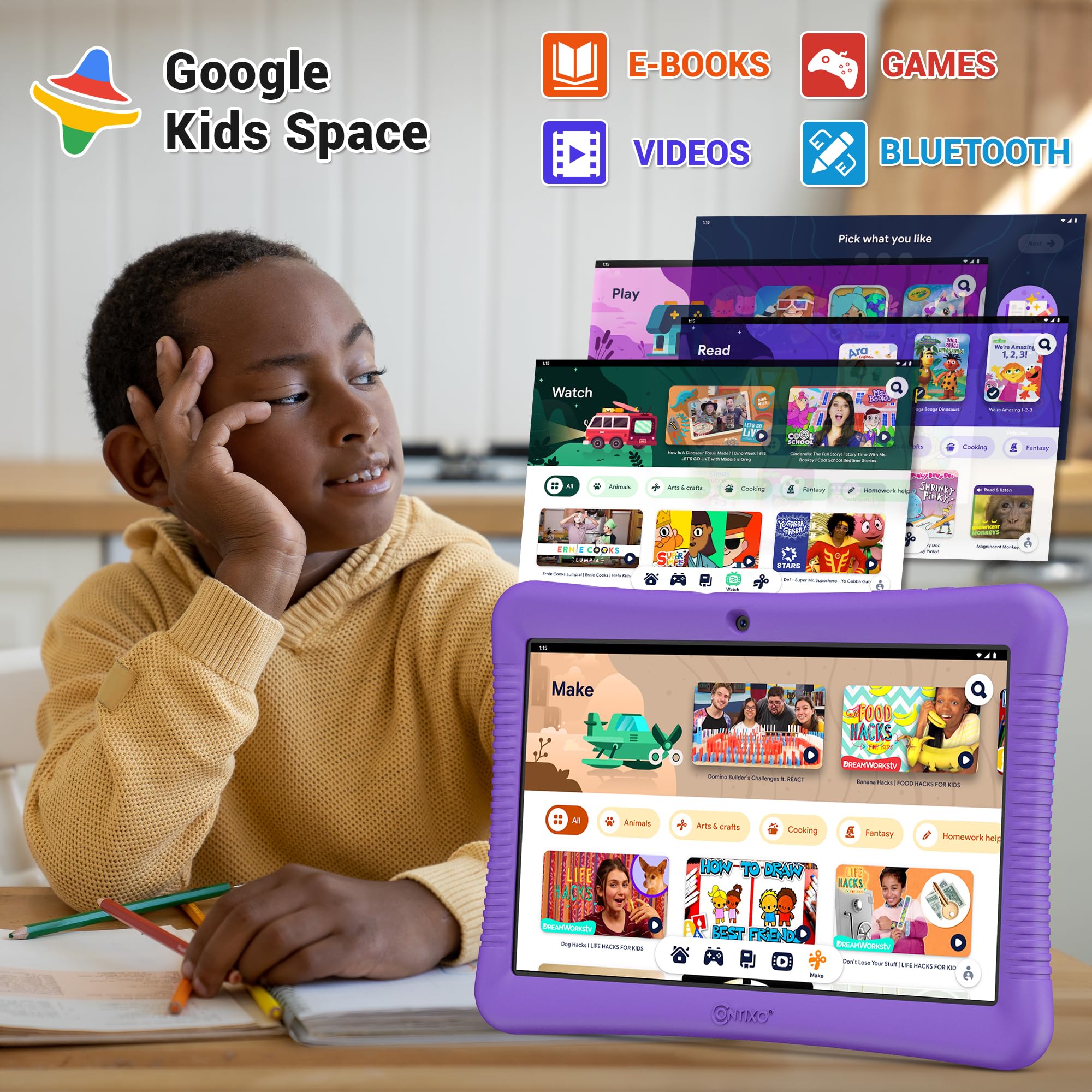 Contixo Kids Tablet K102, 10 Inch Hd, Ages 3 7, Toddler Tablet With Camera, Parental Control, Android 10, 32Gb, Wifi, Learning Tablet For Children, Teacher Approved Apps And Kid Proof Case, Purple