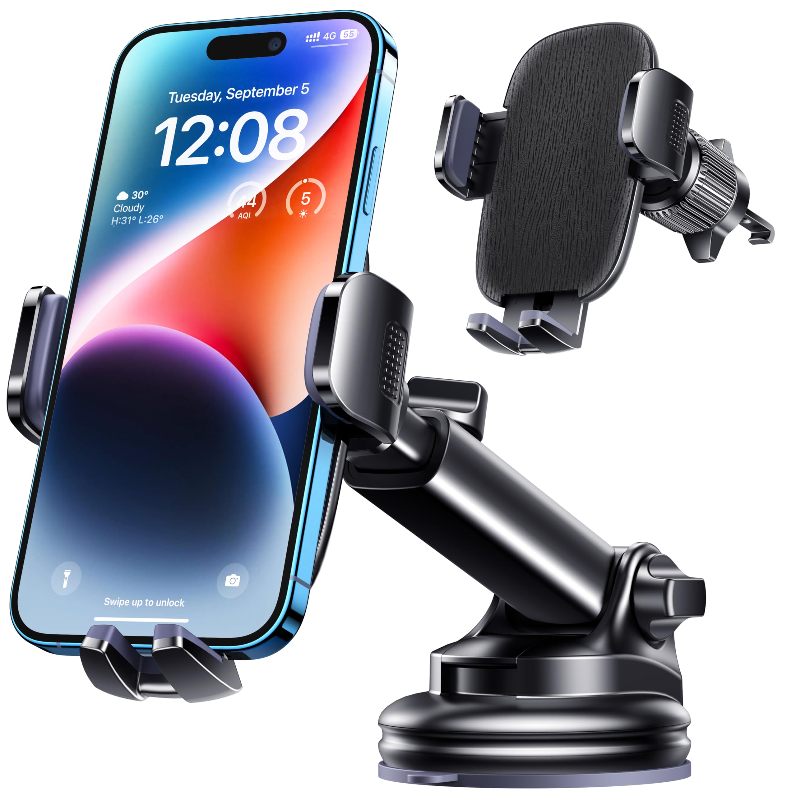 Qifutan Dash Mounted Phone Holders For Your Car Dash Phone Mount For Car Dashboard Air Vent Multi-Mount 3 In 1 Vehicle Windshiel