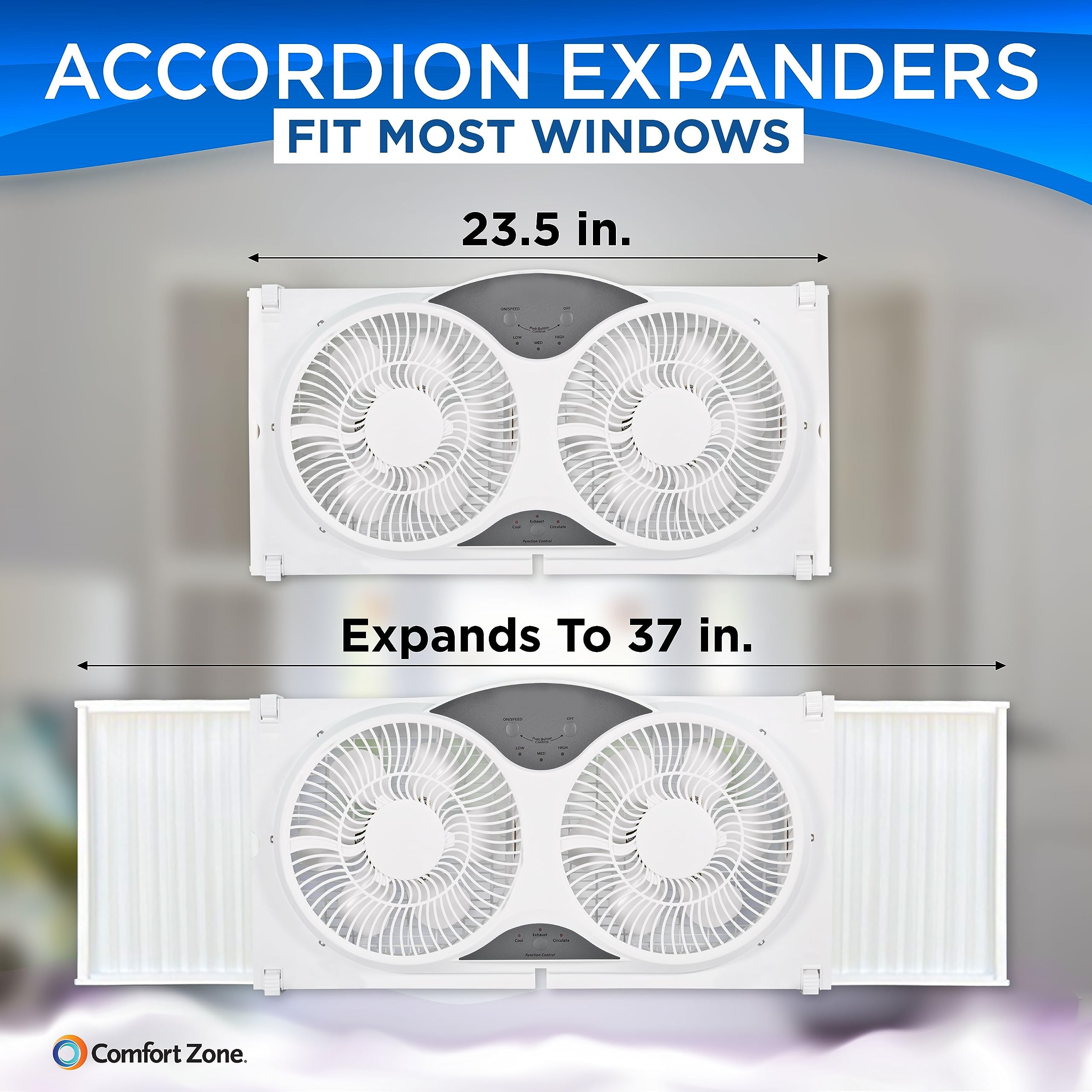 Comfort Zone 9" Twin Window Fan, 3 Speed with Wi-Fi Control, White, Model LC310SWT, Includes Fabric Cover and Bug Screen