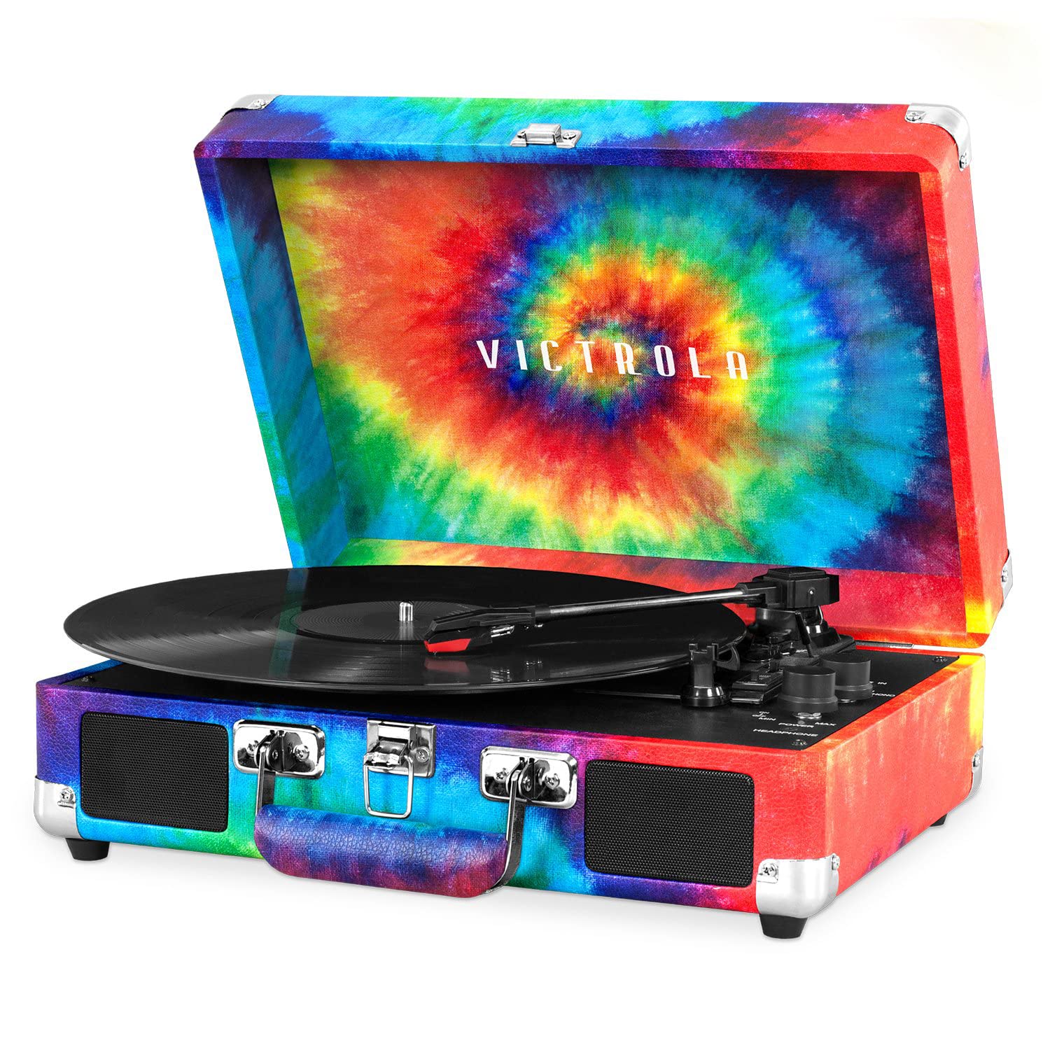 Victrola Vintage 3 Speed Bluetooth Portable Suitcase Record Player With Built In Speakers | Upgraded Turntable Audio Sound|Tie D