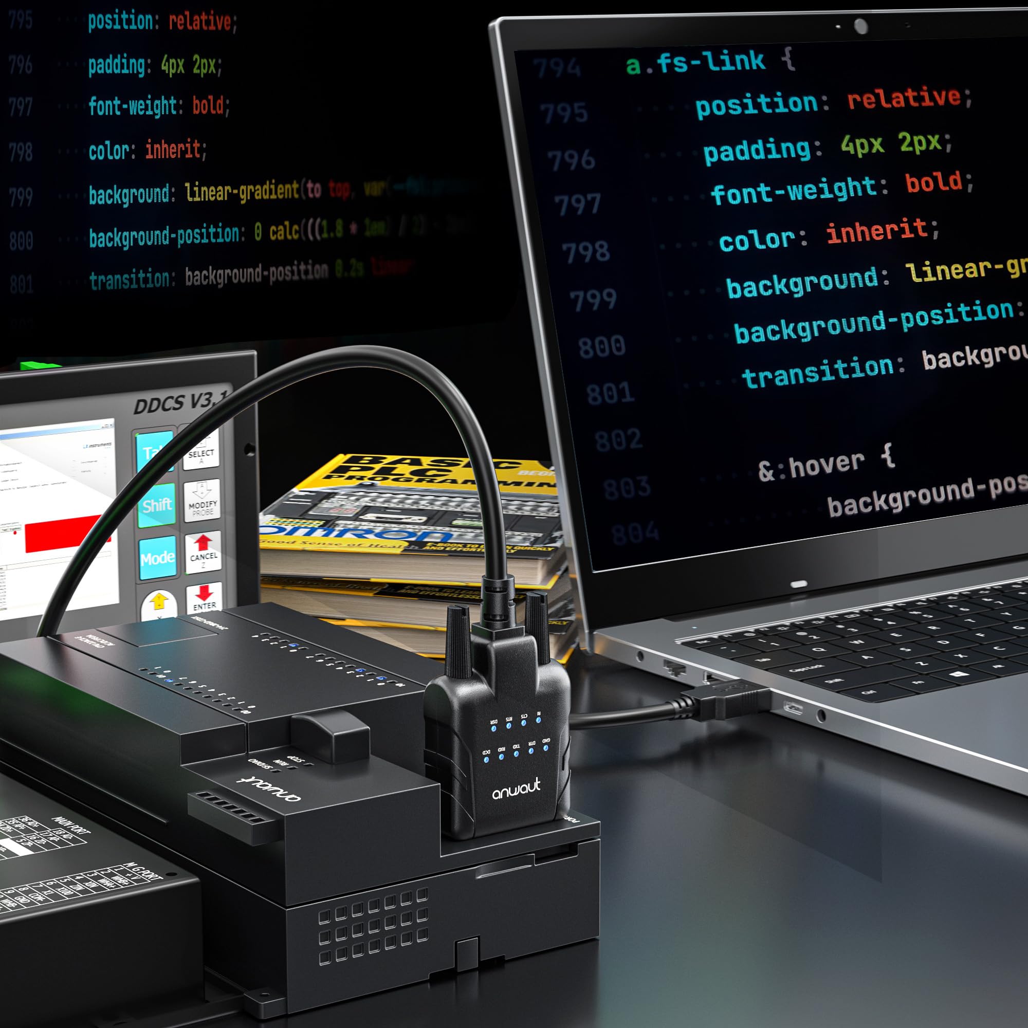 Anwaut 1 Port Industrial Usb To Serial/Rs232 (Db9) Converter Adapter W/ 9 X Leds (Compatible For Windows 11, Macos 14 Sonoma,Lin