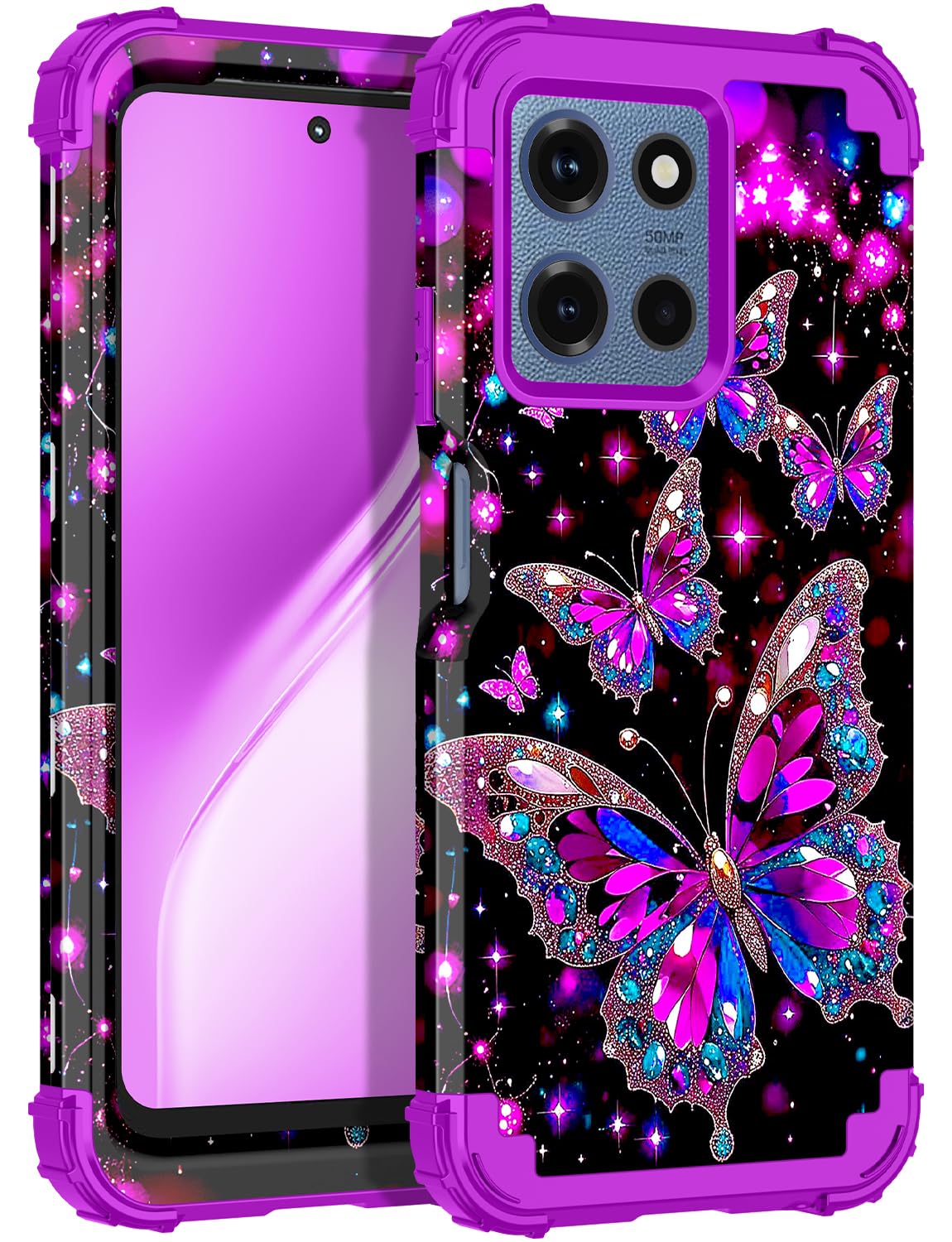 LONTECT for Moto G 5G 2025 Case Floral Shockproof 3 in 1 Heavy Duty Hybrid Sturdy High Impact Protective Cover Case Girls Women 