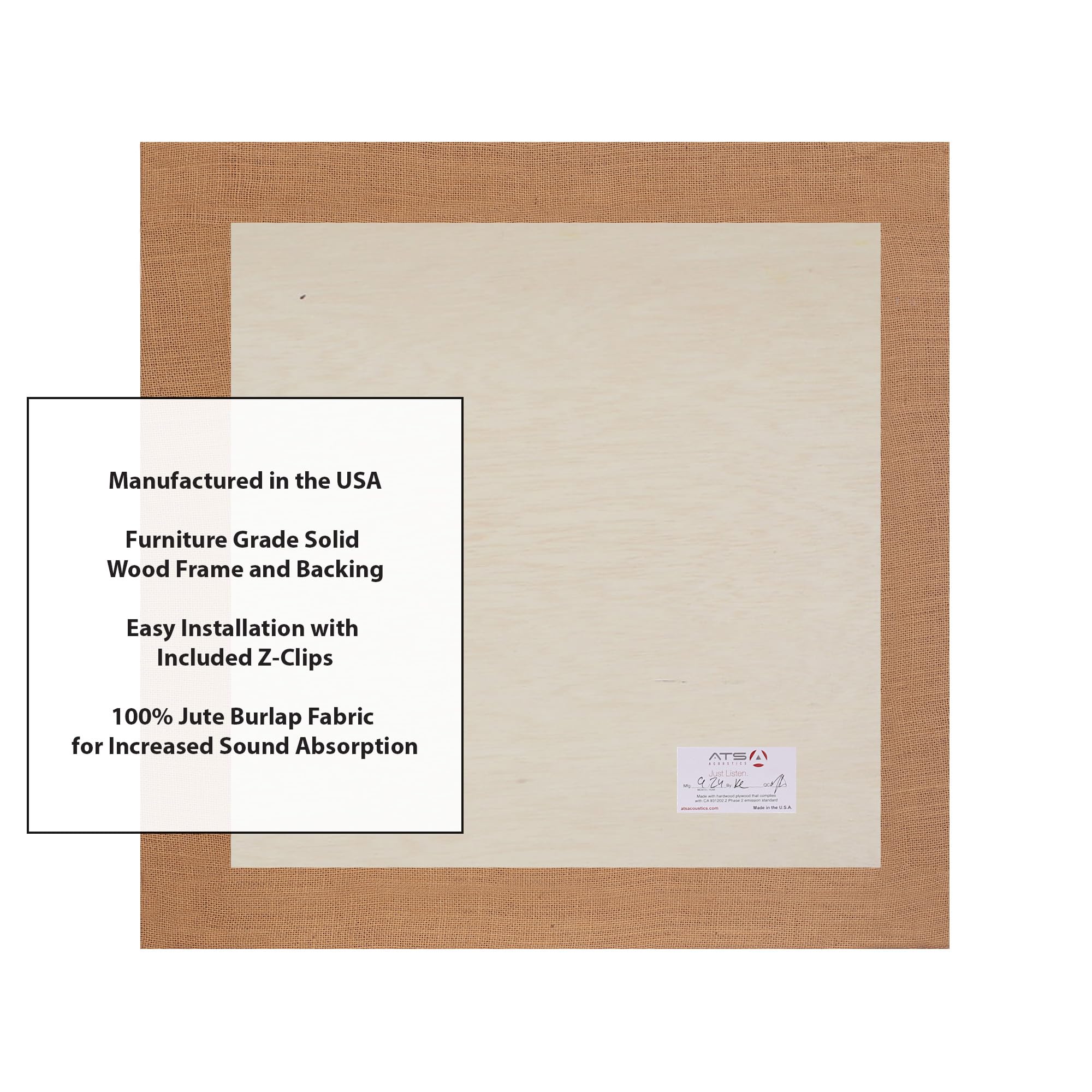 Ats Acoustic Panel 24X24X2 Inches, Beveled Edge, In Natural