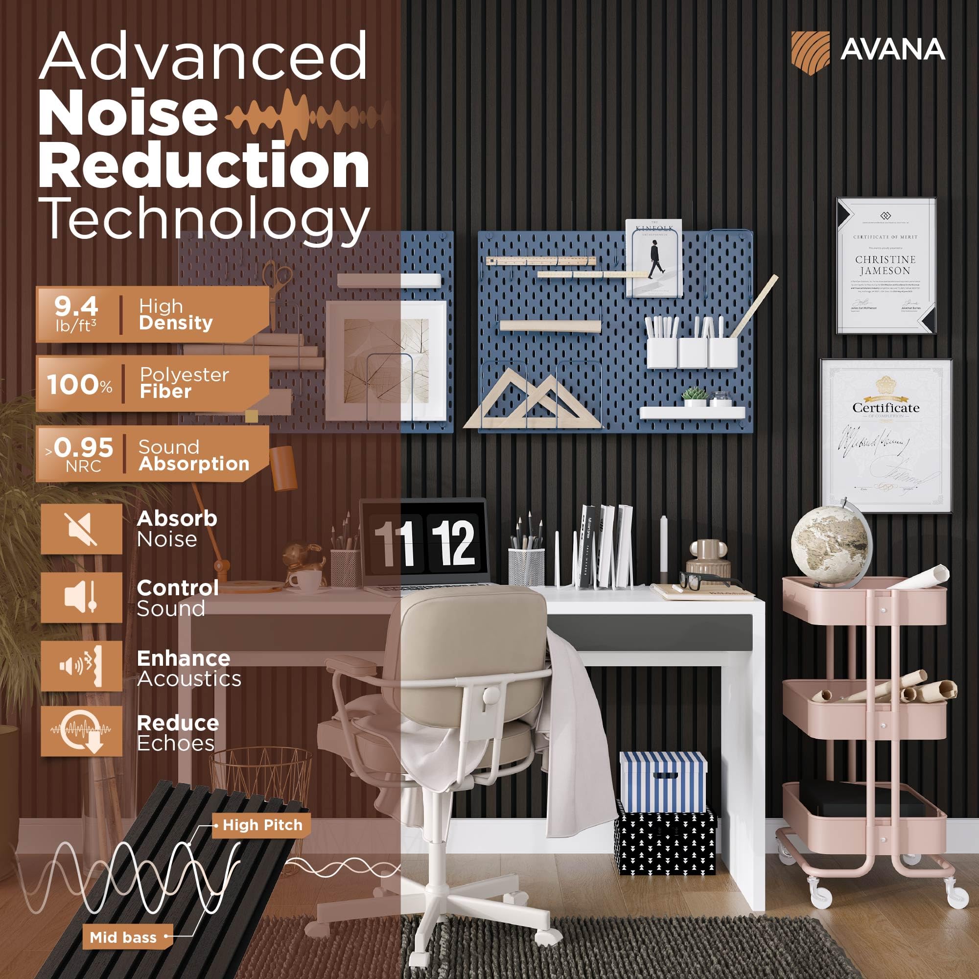 Avana Modern Acoustic Wood Wall Panels   94.4 X 12.6 Inch Smoke Oak Acoustic Panels 1 Pc   Wall Panels For Interior Wall Decor F