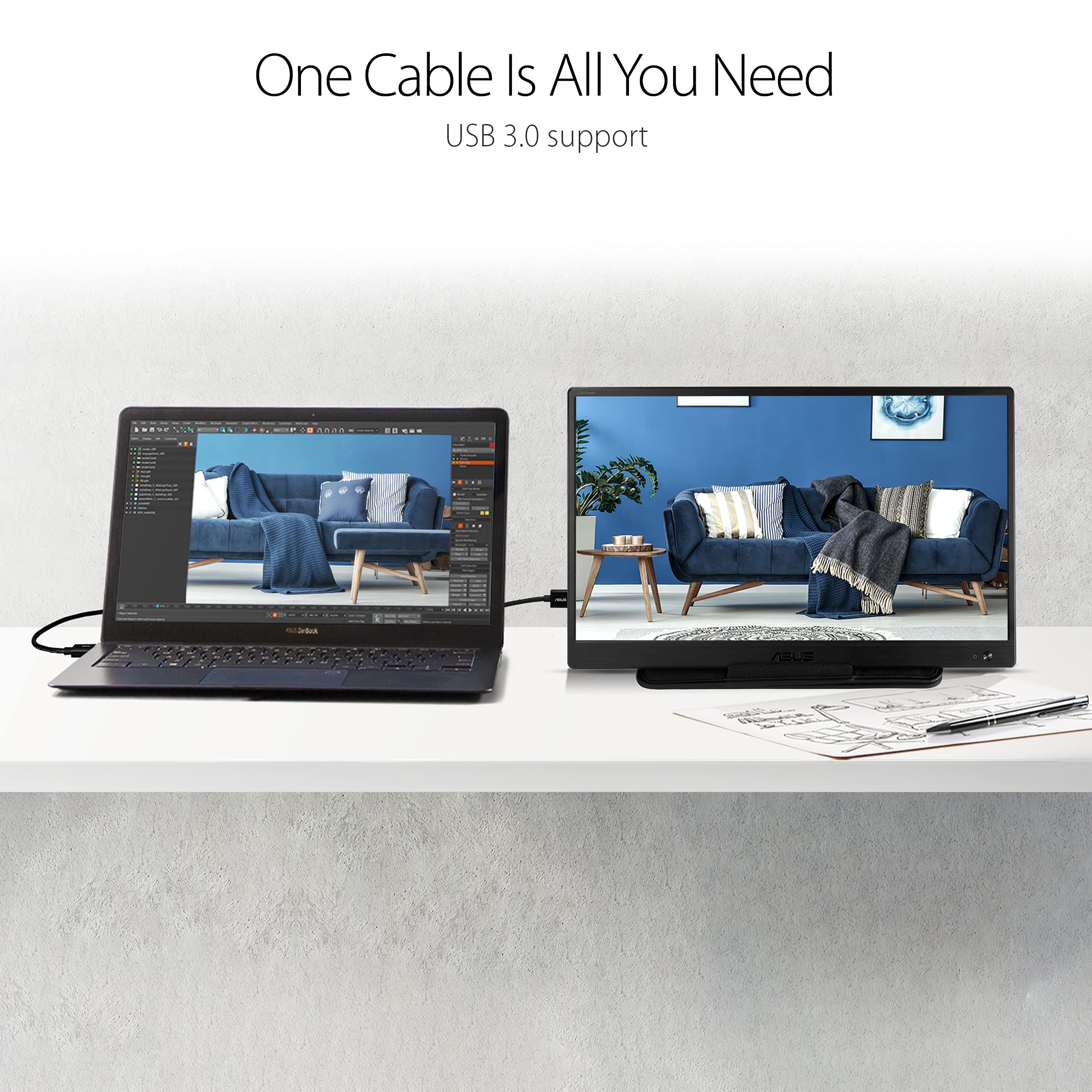 Asus Zenscreen 15.6    Portable Usb Monitor   Narrow Bezel, Micro Usb, Usb Powered External Monitor, Tripod Mountable, Protectiv