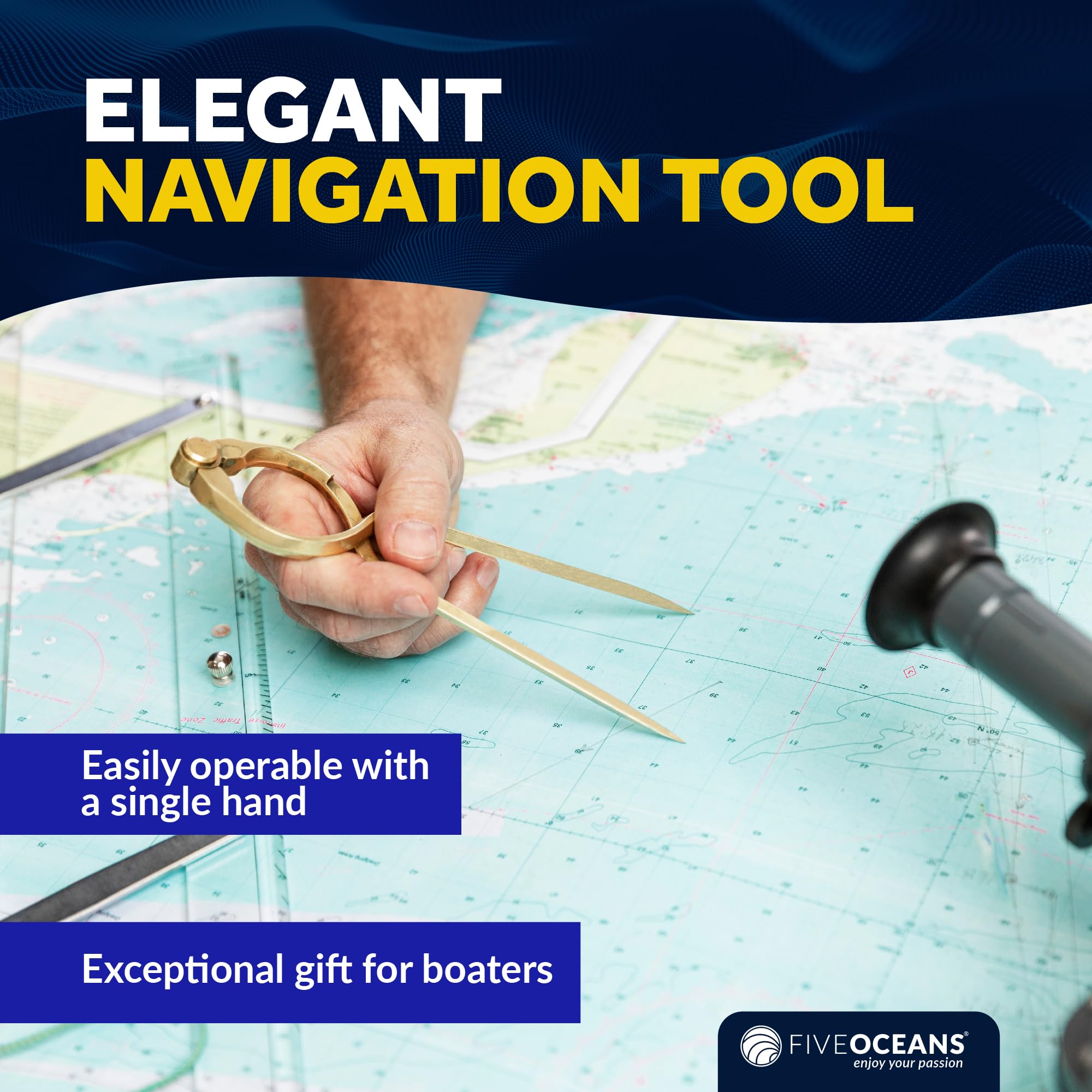 Five Oceans Marine Navigation 7 Inch One Hand Divider, Elegant Marine Charting Tool, Deluxe Brass Finish   Fo1413