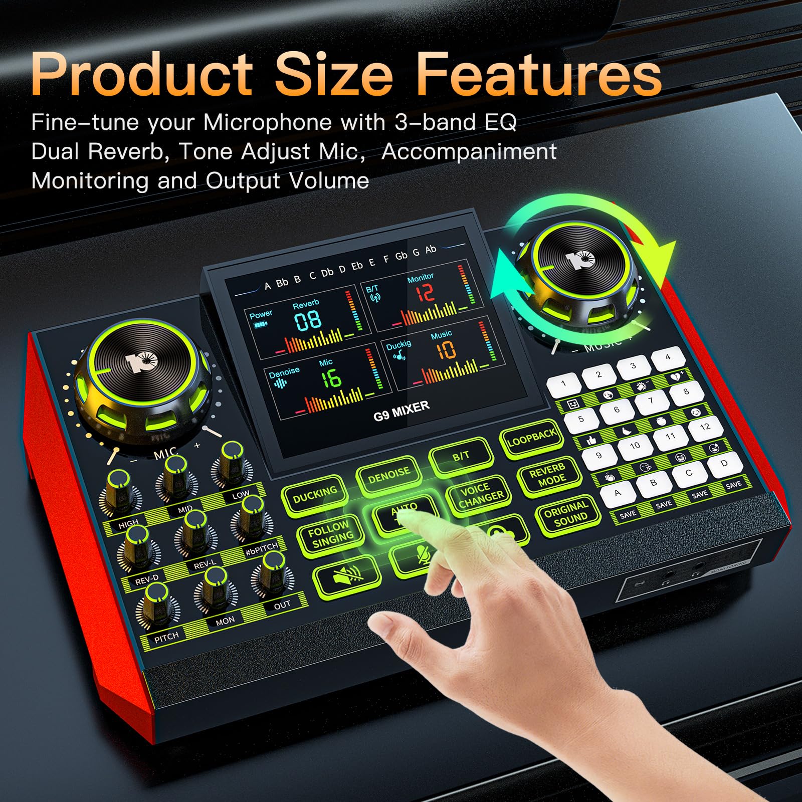 Audio Mixer, Suitable For Live Streaming, Singing, And Gaming On Computers/Phones; Podcast Mixer With Real-Time Sound Card, Nois