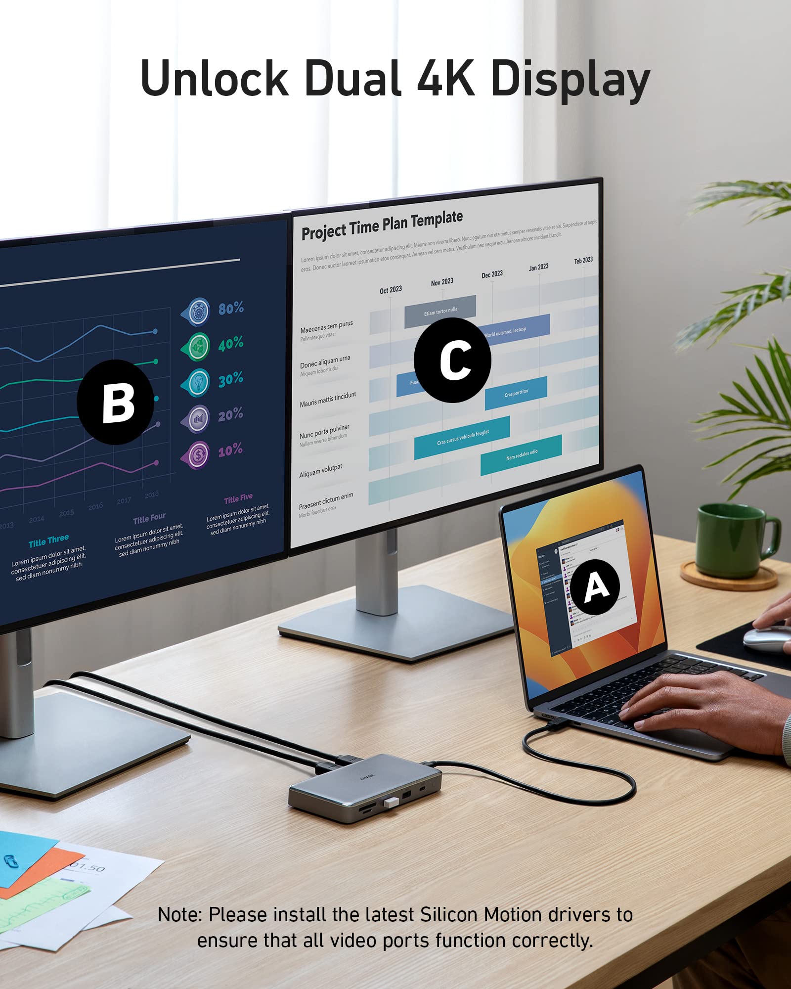 Anker 563 Usb C Hub (10 In 1, Dual 4K Hdmi), Docking Station Dual Monitor, With Max 100W Pd In, 5Gbps Usb Data Ports For Windows