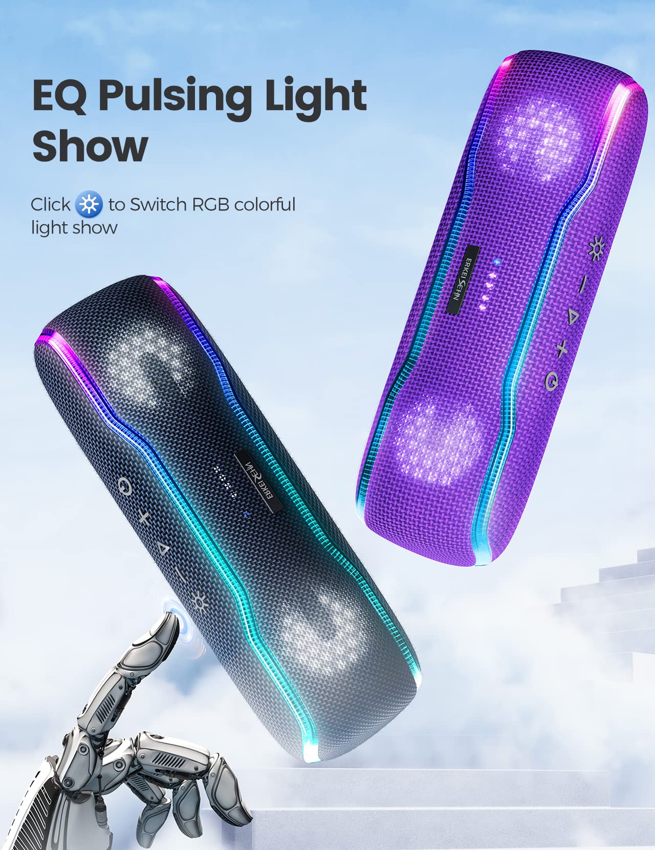Erkeisehn Bluetooth Speaker, Ipx7 Waterproof Wireless Speakers With Colorful Flashing Lights, 25W Stereo Sound With 24H Playtime, 100Ft Bluetooth Range, Home Outdoor Party, Tws Pairing For Teen Gifts