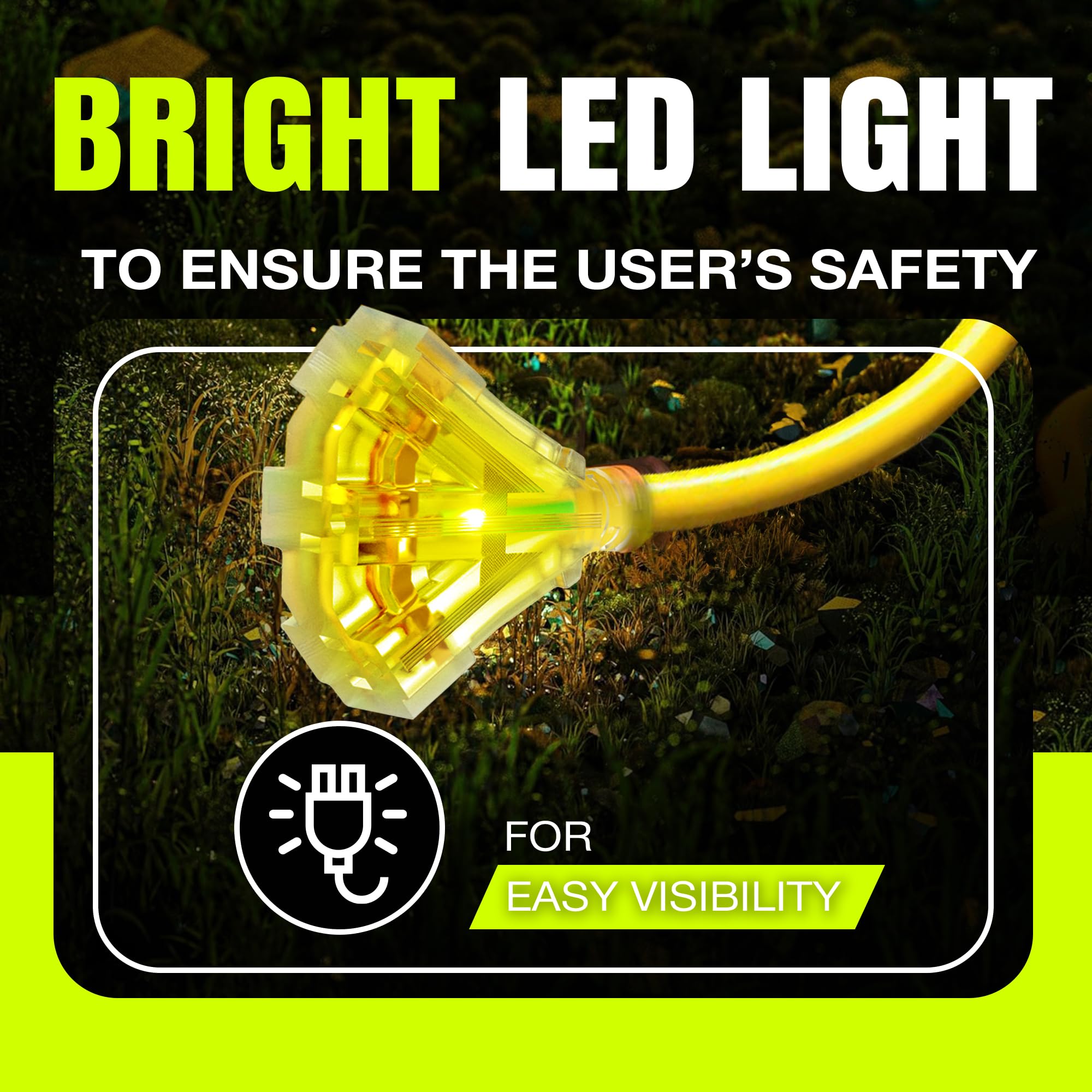 75Ft Power Extension Cord Outdoor & Indoor   Waterproof Electric Drop Cord Cable   3 Prong, 3 Outlet, Sjtw, 12 Gauge, 15 Amp, 12