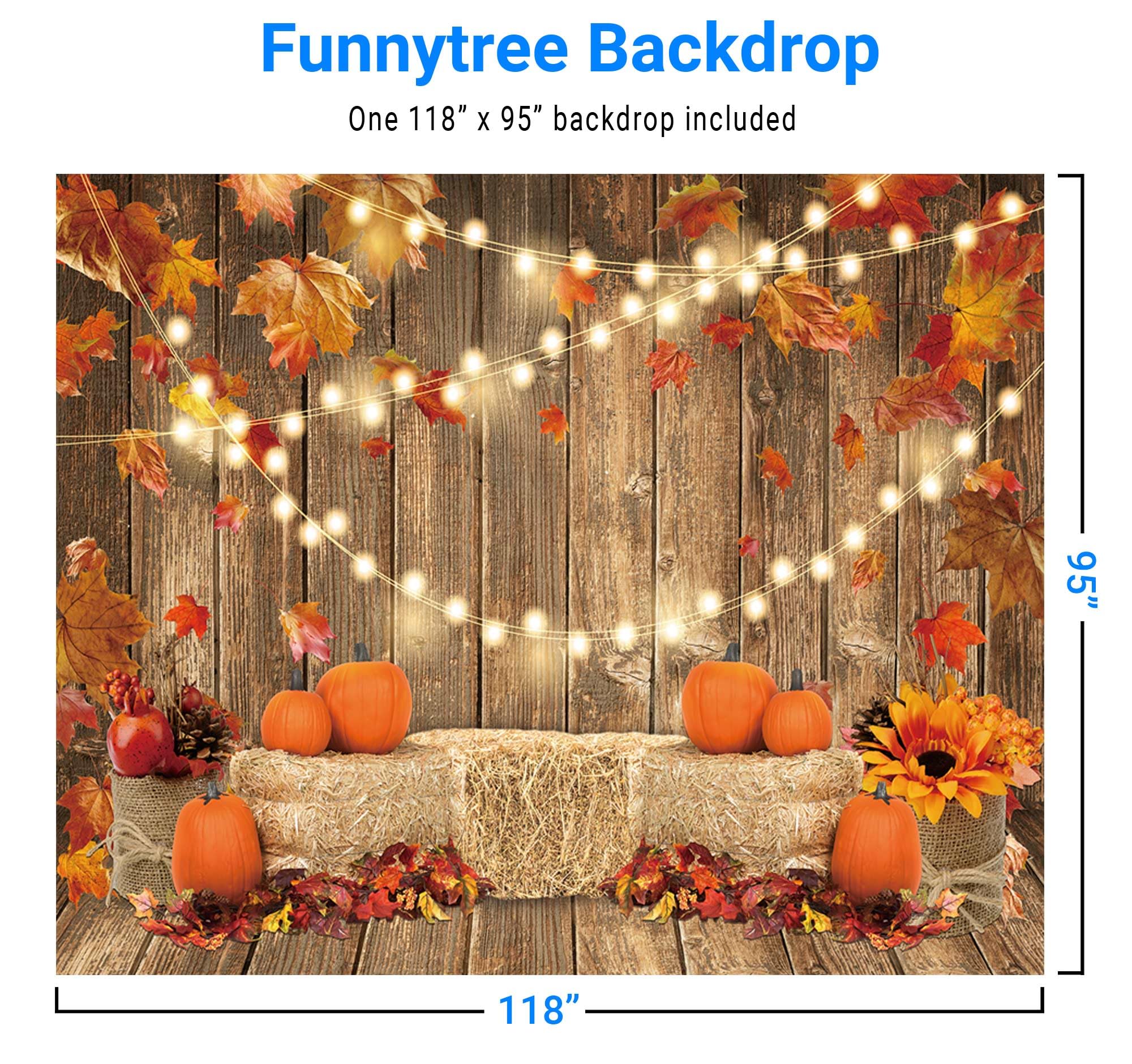 Funnytree 10X8Ft Fall Pumpkin Photography Backdrop Autumn Tanksgiving Harvest Hay Leaves Wooden Background Sunflower Maple Baby