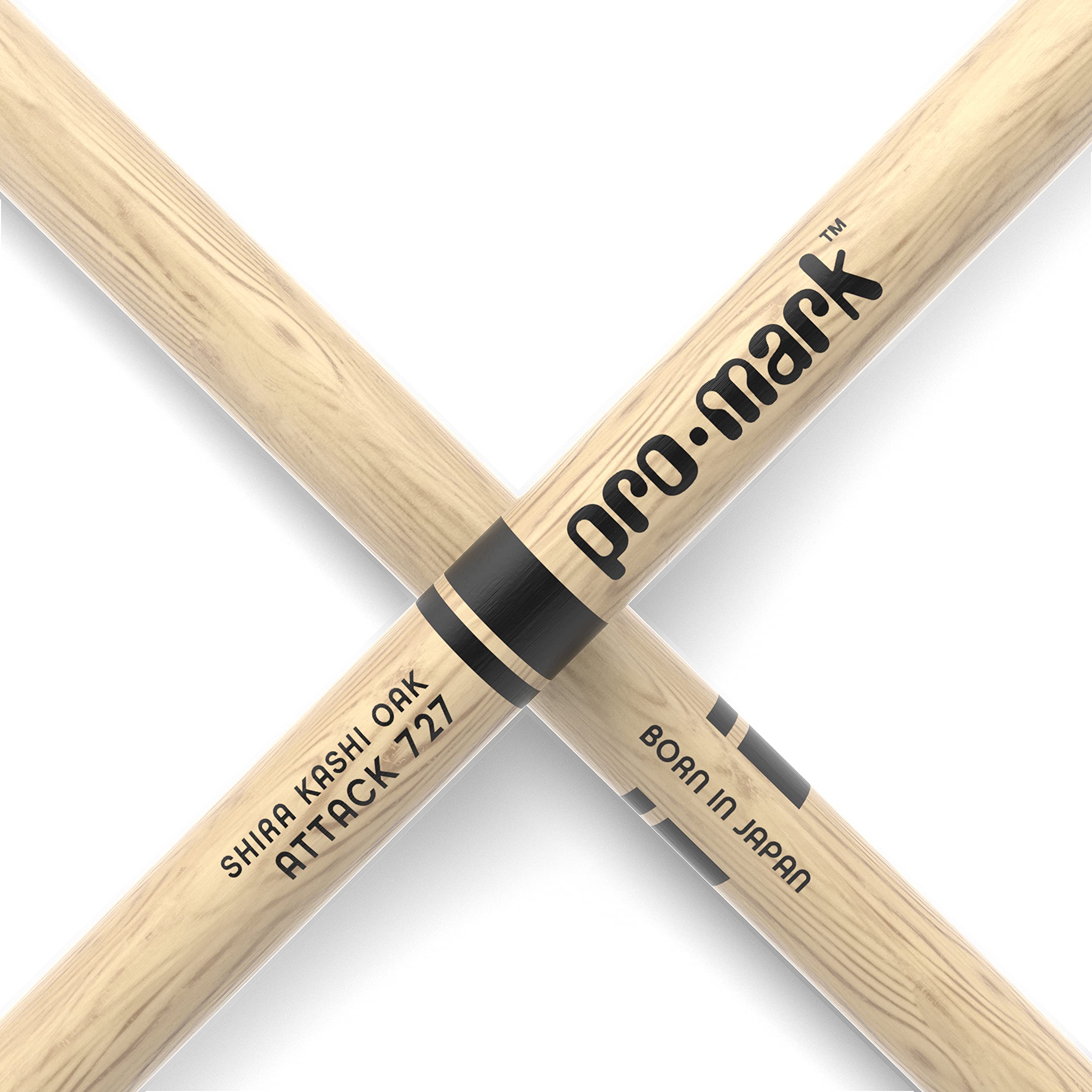 Promark Drum Sticks - Classic Attack 727 Shira Kashi Oak Drumsticks, Oval Wood Tip, One Pair