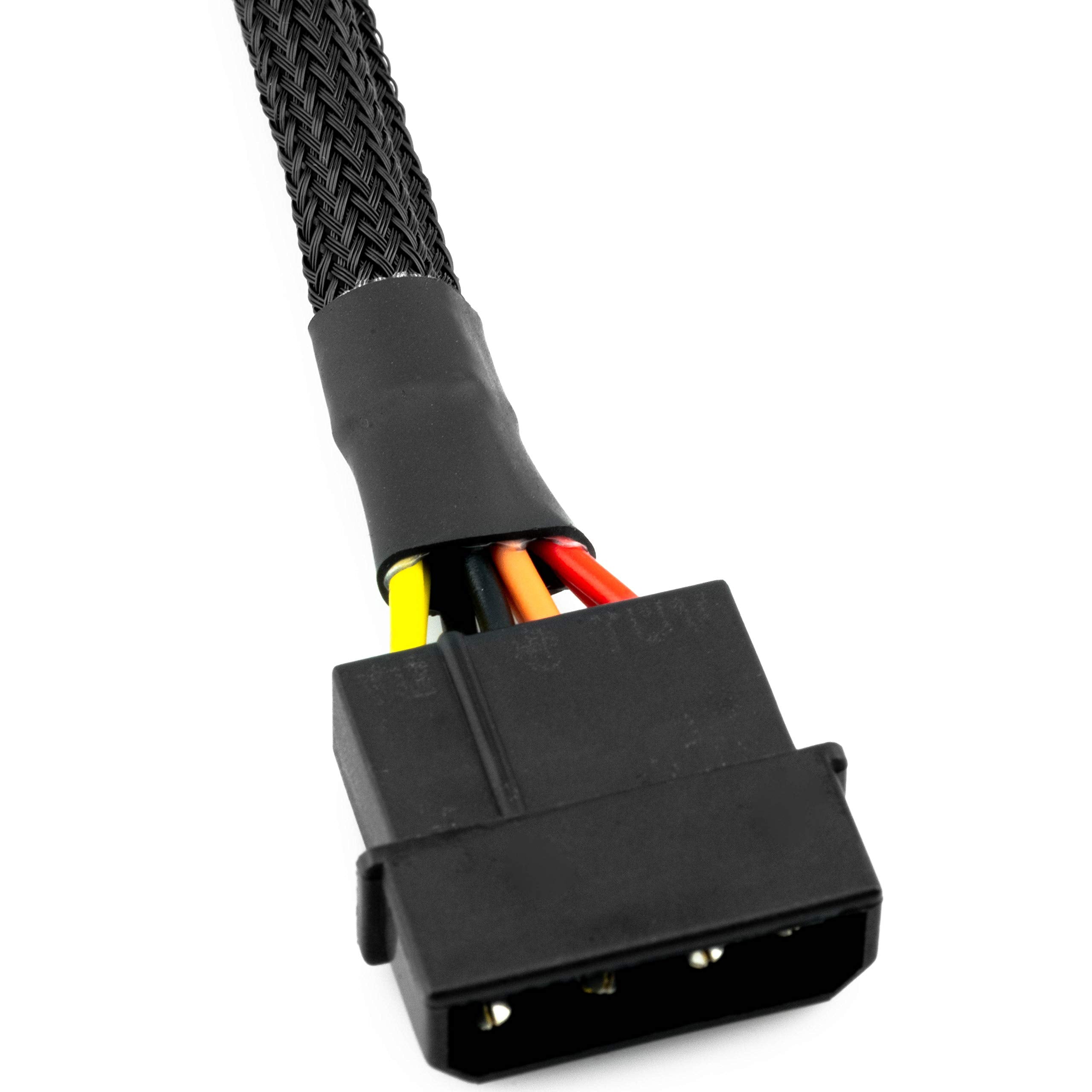 CRJ Electronics 4-Pin Molex to Dual 15-Pin SATA Power Adapter Cable Model 4025 12-inch Black Sleeved
