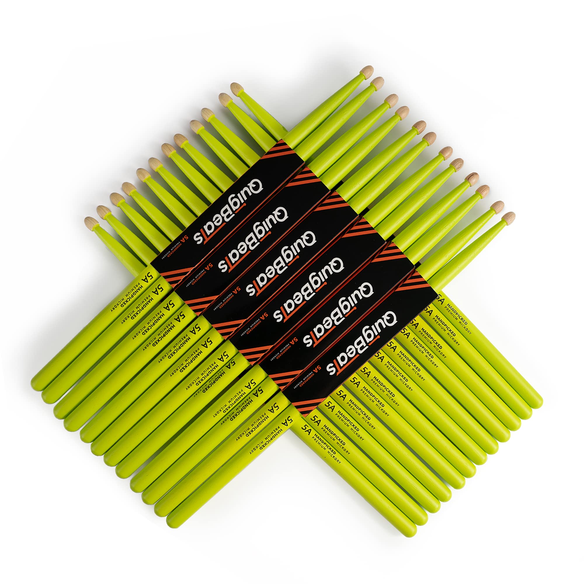 Quigbeats Drum Sticks, Hickory 5A Drumsticks, Drumsticks For Adults & Kids 5A 12 Pairs   Green