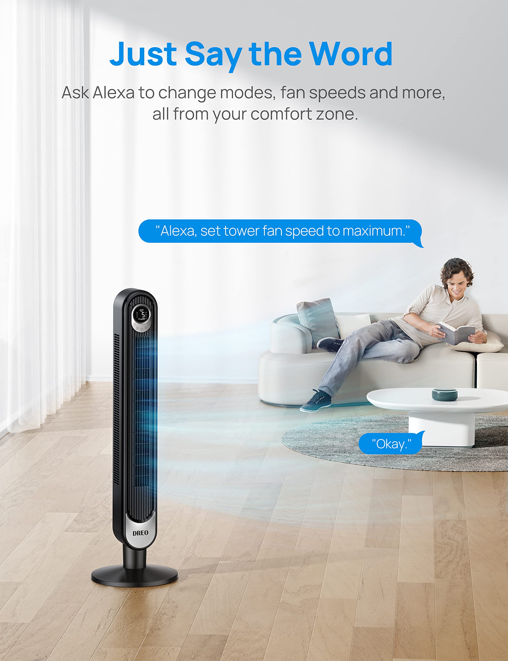 Dreo Smart Tower Fan Wifi Voice Control, Works With Alexa/Google, Cruiser Pro T1S Floor Standing Bladeless Oscillating Fan With
