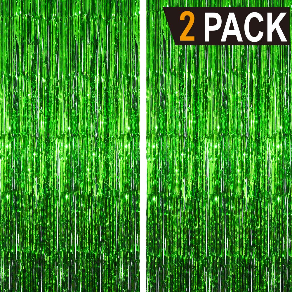 Goer 6.4 Ft X 9.8 Ft Metallic Tinsel Foil Fringe Curtains,Pack Of 2 Party Streamer Backdrop For St. Patrick'S Day,Birthday,Gradu