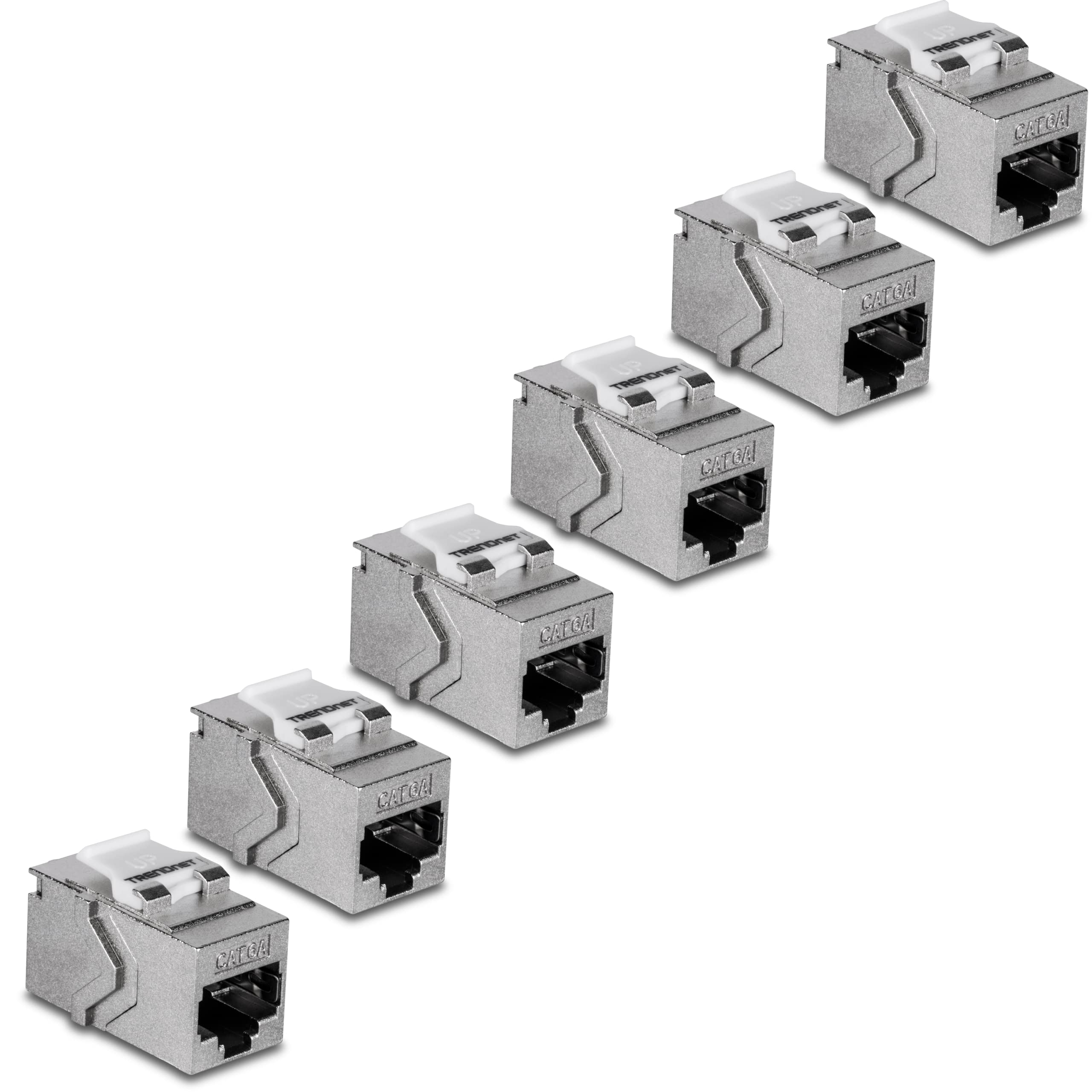Trendnet Cat6A Rj45 Keystone Inline Coupler Keystone Jack, 6 Pack, Tc Kc06C6A, Keystone Jack Female To Female For Wall Plates & Blank Shielded Keystone Patch Panels, Silver