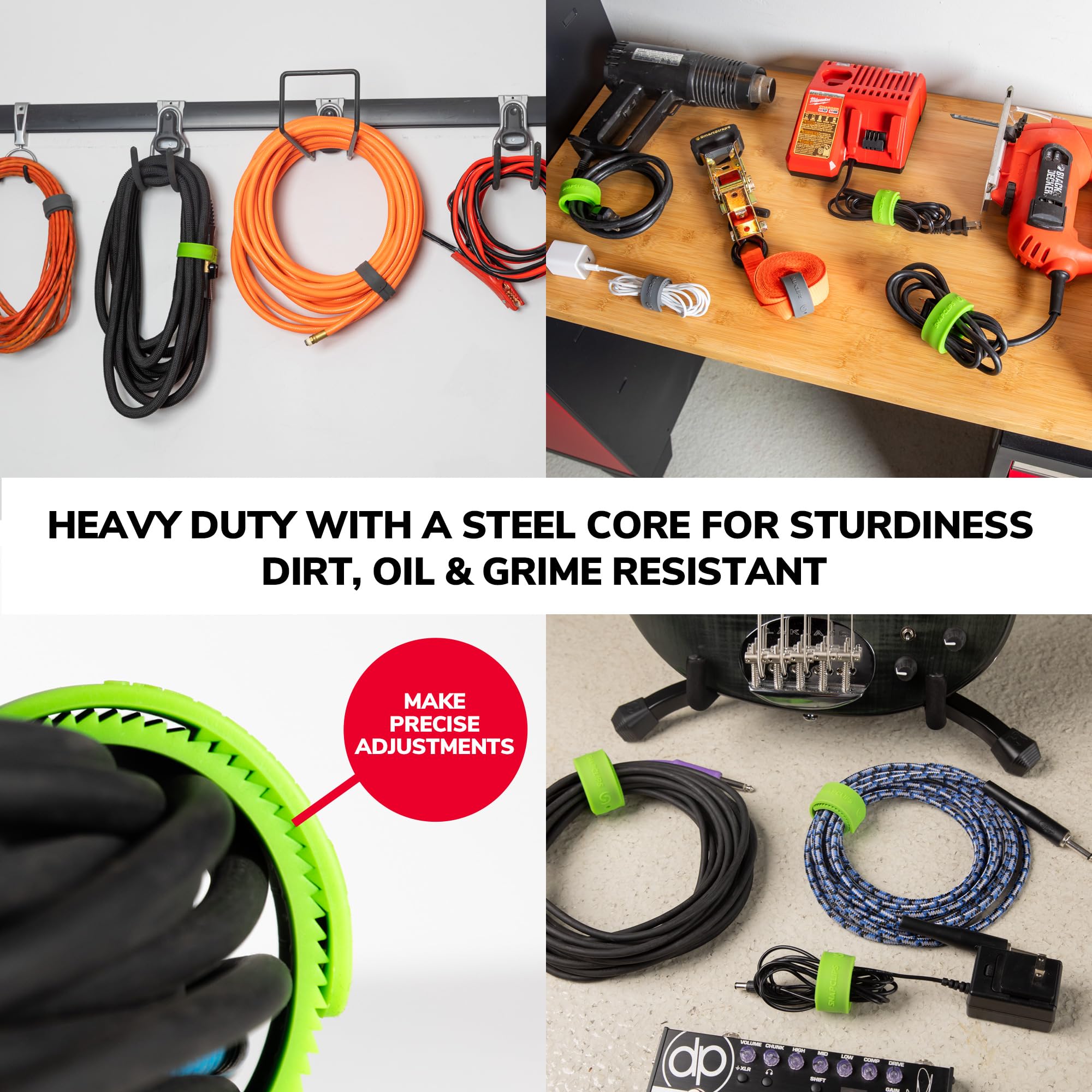 SnapClips Heavy Duty Extension Cord Organizer Straps Reusable Rubber Gray 6 Inch SF06202